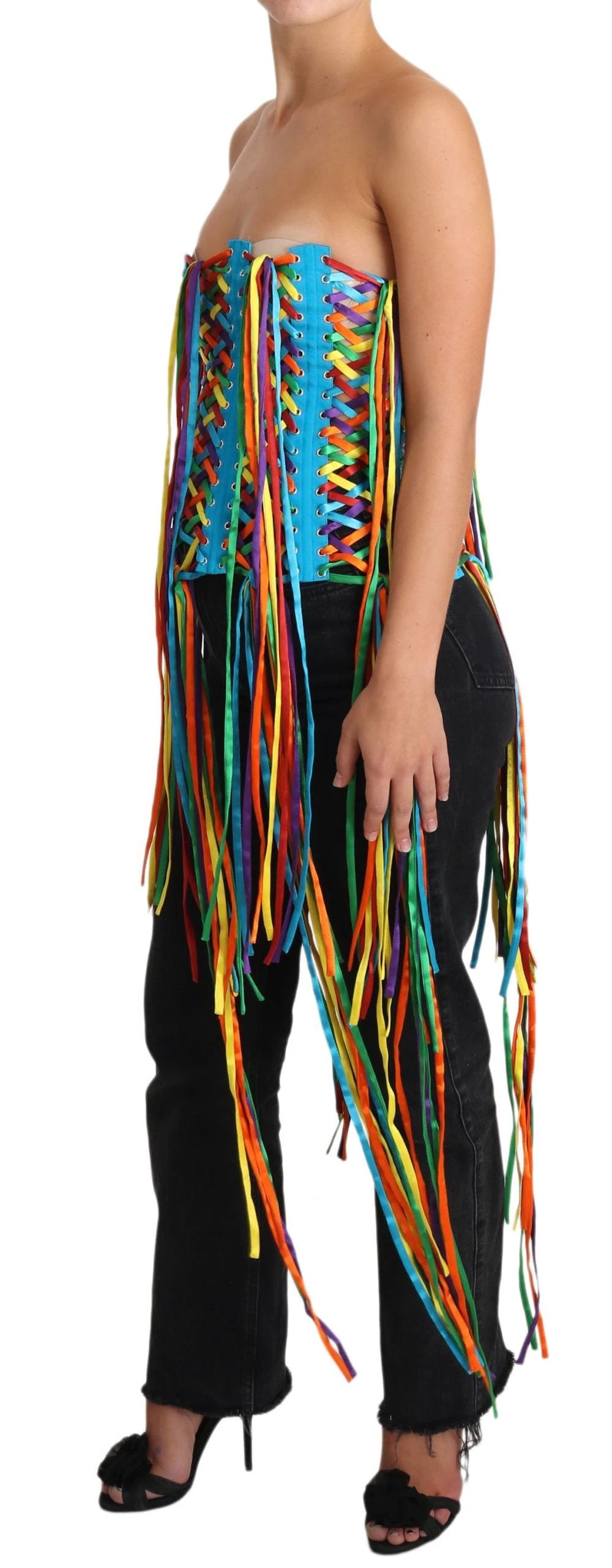 Dolce & Gabbana Multicolor Strings Bustier Polyester Corset Top by Dolce & Gabbana