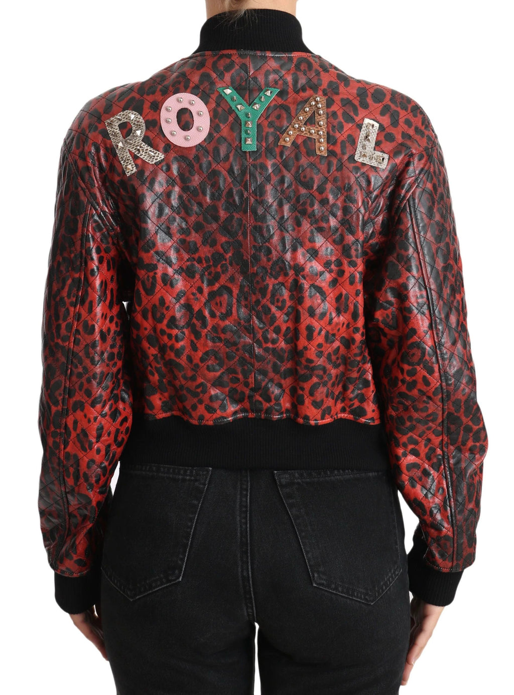 Dolce & Gabbana Red Leopard Button Crystal Leather Jacket by Dolce & Gabbana