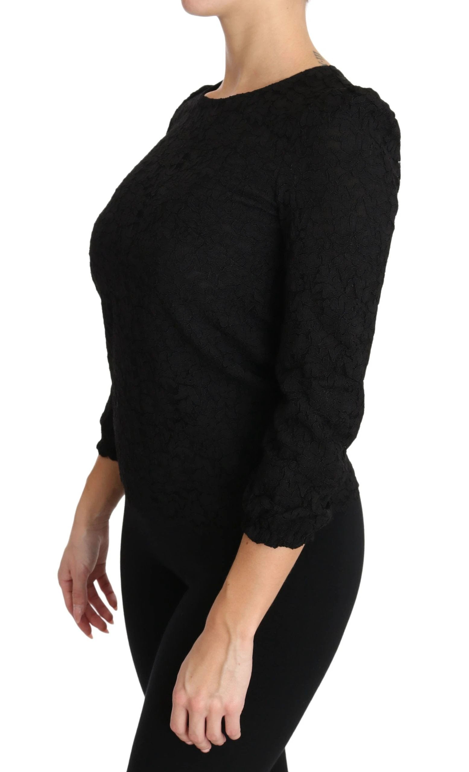 Dolce & Gabbana Black Floral Lace Zipper Top Blouse by Dolce & Gabbana
