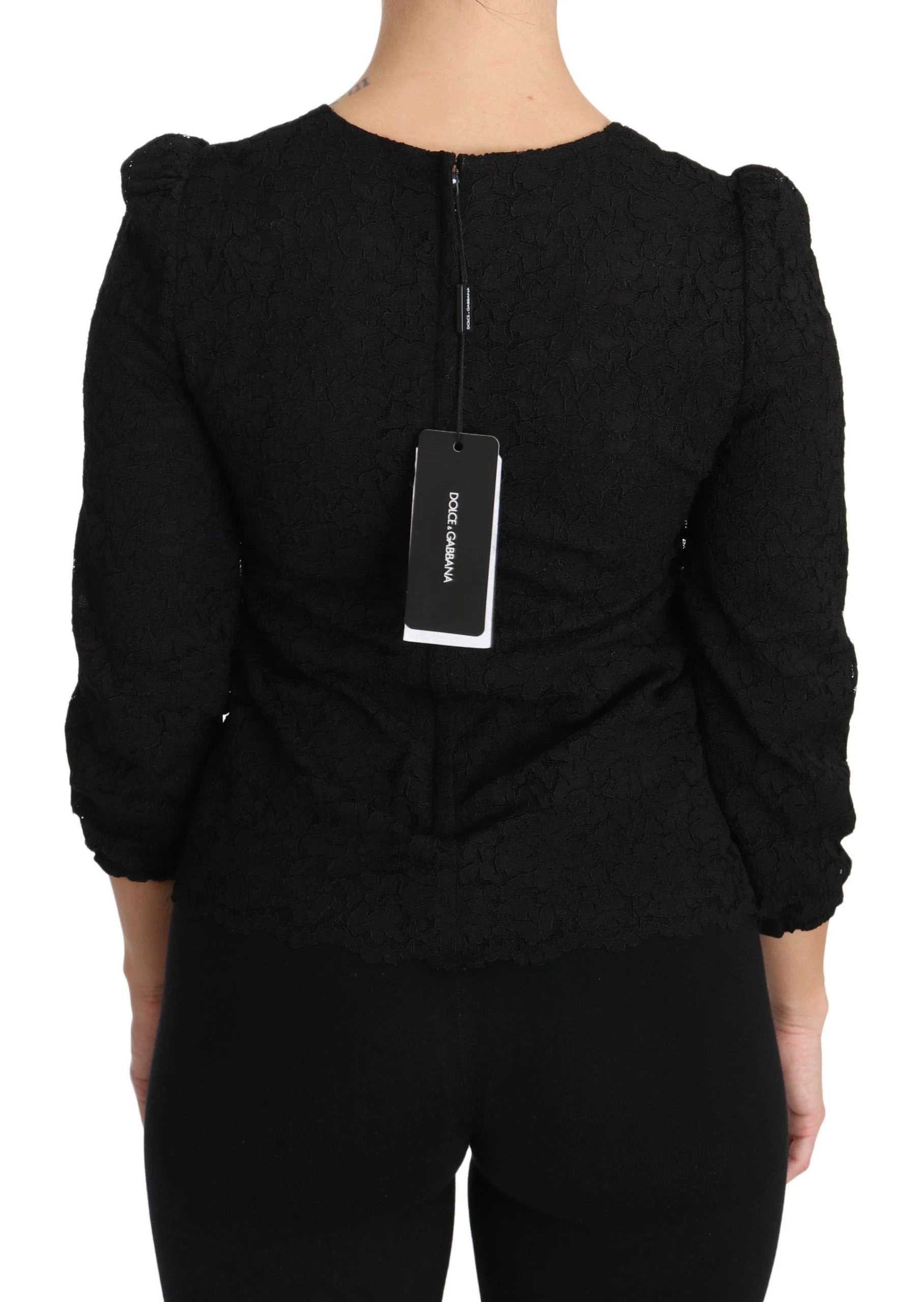 Dolce & Gabbana Black Floral Lace Zipper Top Blouse by Dolce & Gabbana