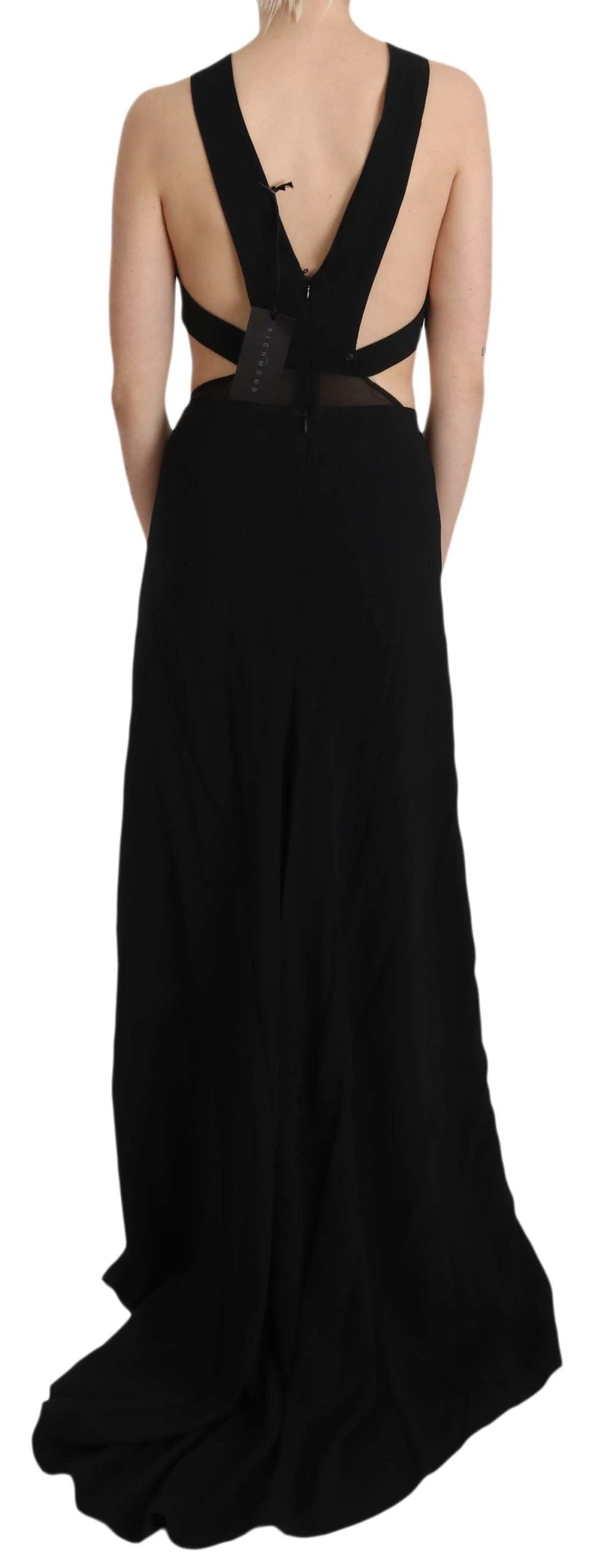 John Richmond Black Crystal Leather Gown Flare Dress by John Richmond