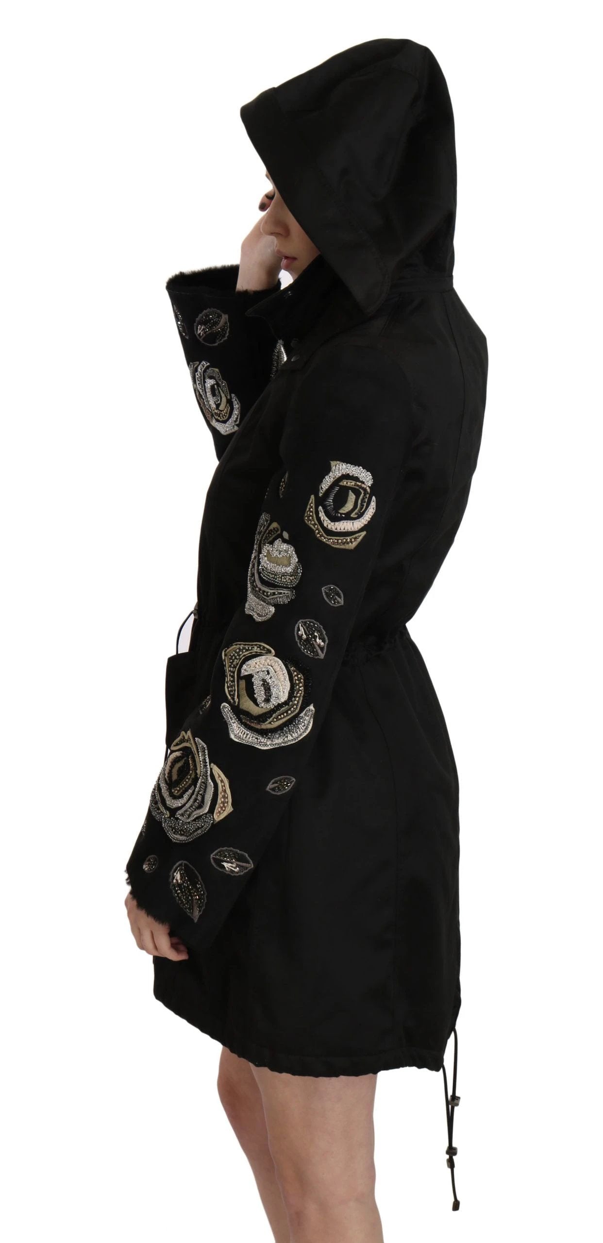 John Richmond Floral Sequined Beaded Hooded Jacket Coat by John Richmond
