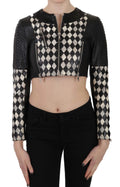 John Richmond Black White Leather Short Cropped Biker Jacket Coat by John Richmond