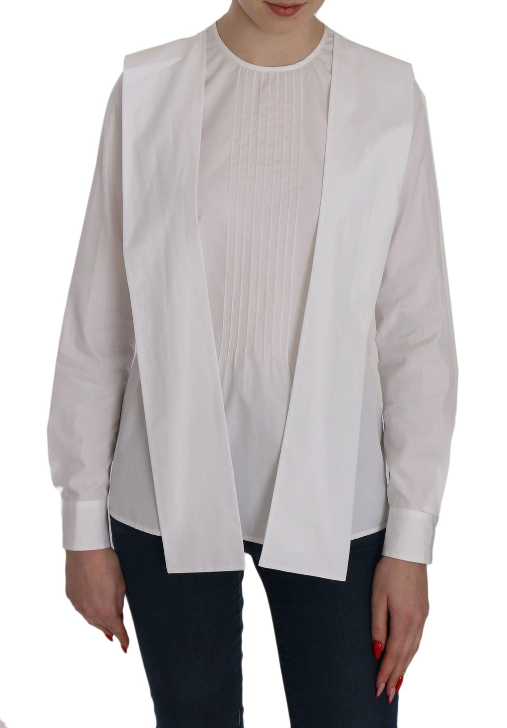 Dsquared² White Crew Neck Long Sleeve Cotton Blouse by Dsquared²