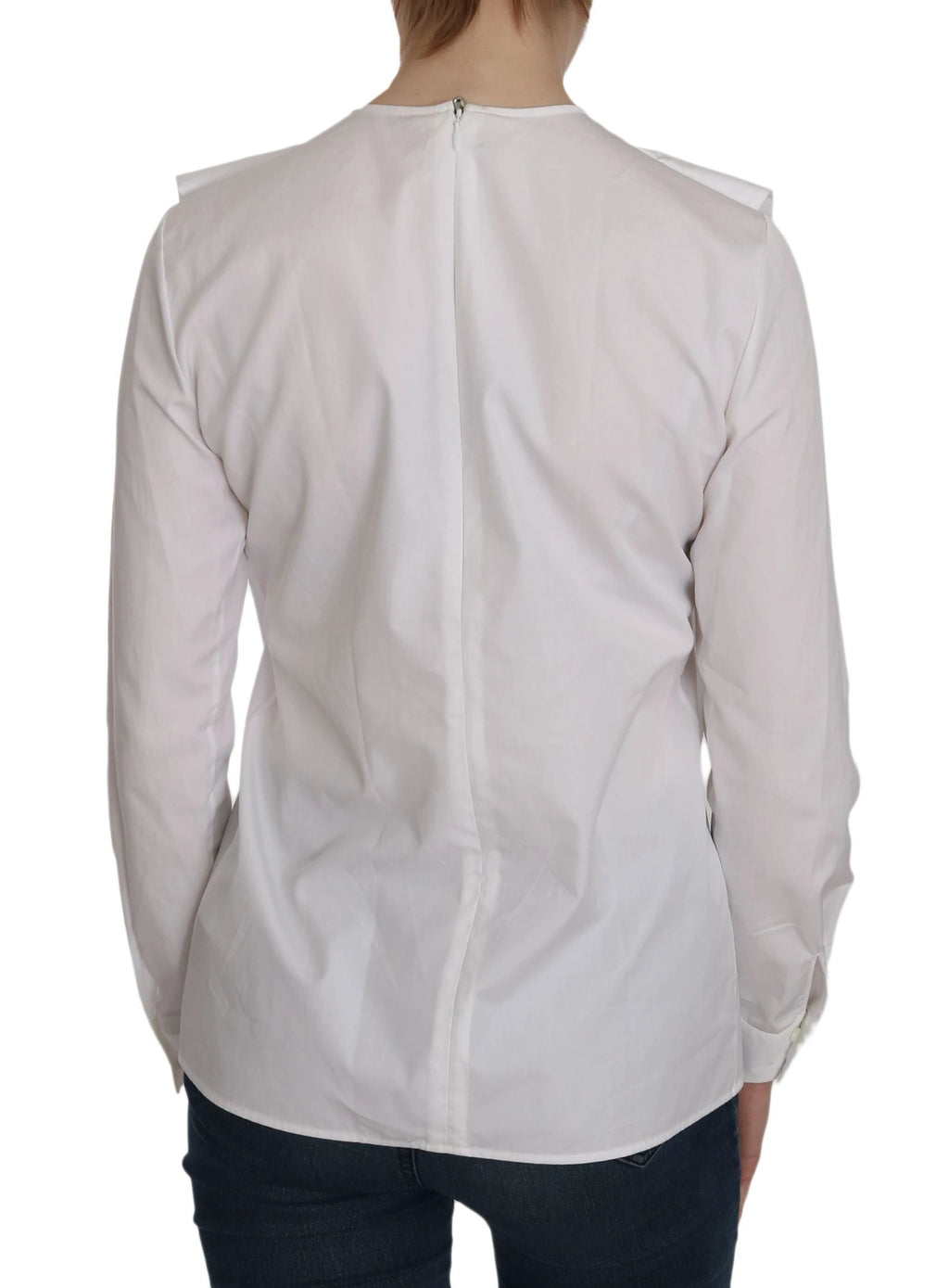 Dsquared² White Crew Neck Long Sleeve Cotton Blouse by Dsquared²
