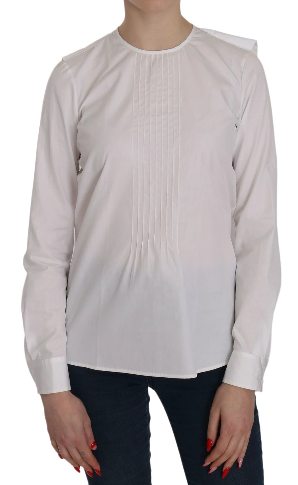 Dsquared² White Crew Neck Long Sleeve Cotton Blouse by Dsquared²