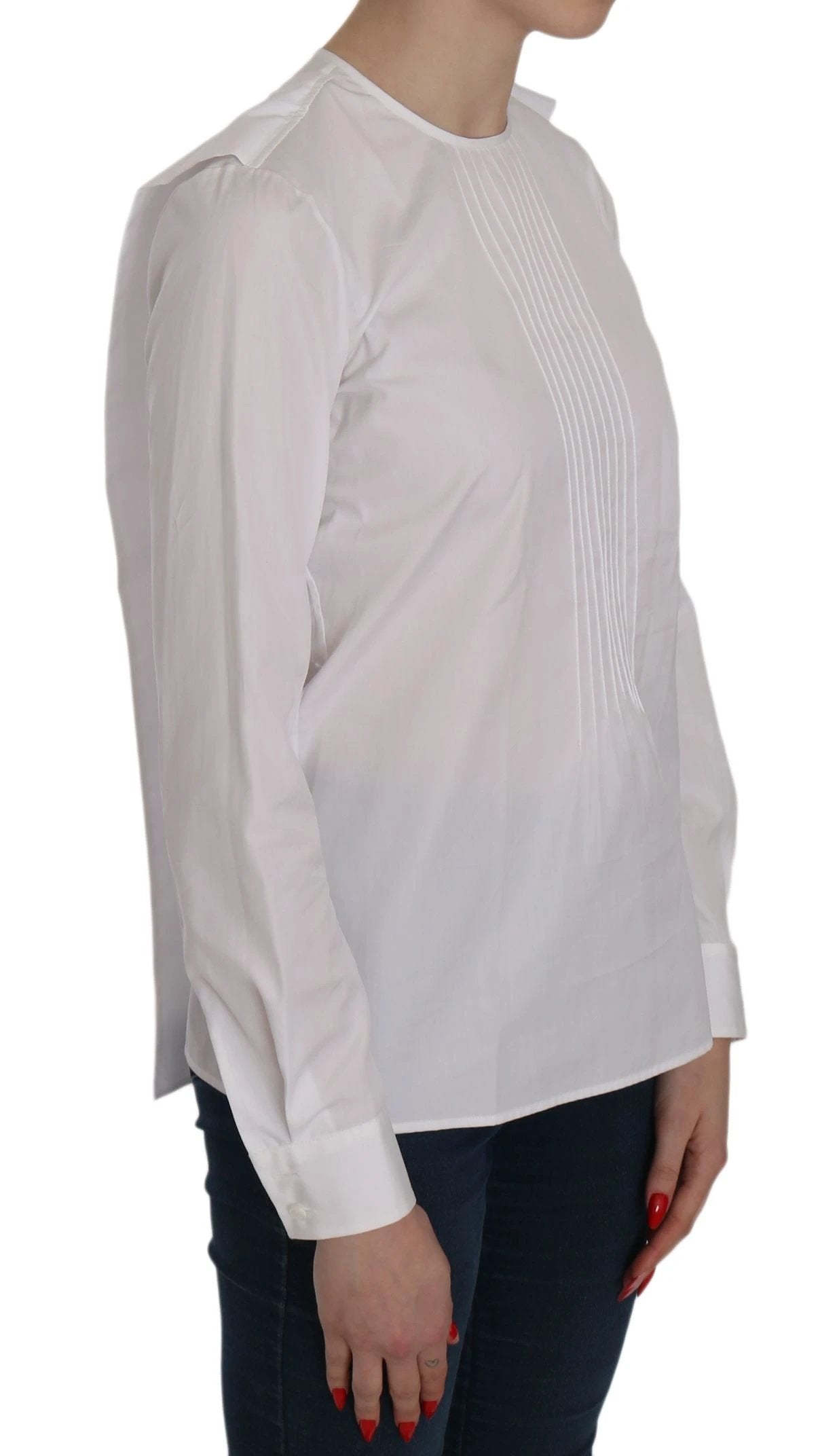 Dsquared² White Crew Neck Long Sleeve Cotton Blouse by Dsquared²