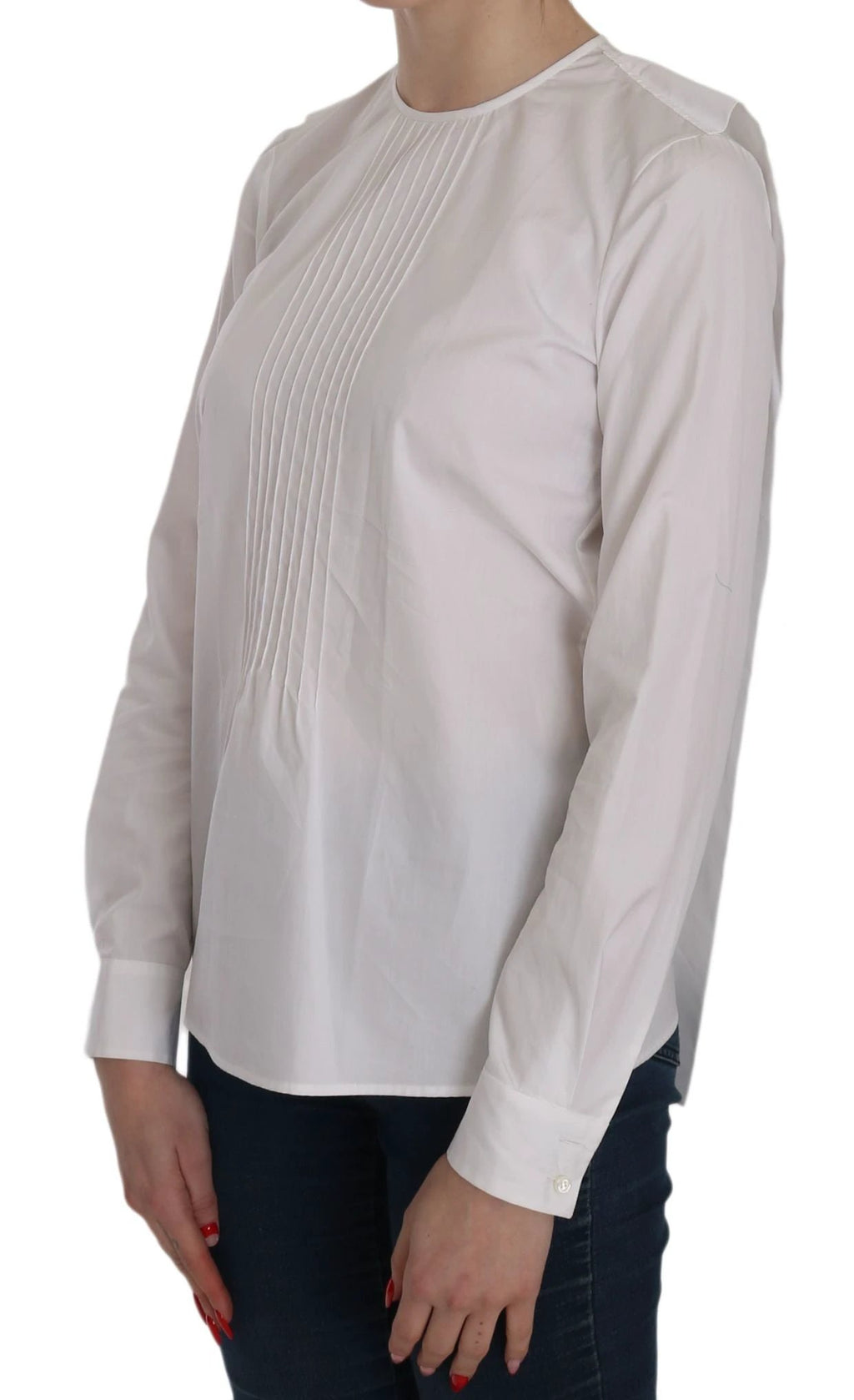 Dsquared² White Crew Neck Long Sleeve Cotton Blouse by Dsquared²
