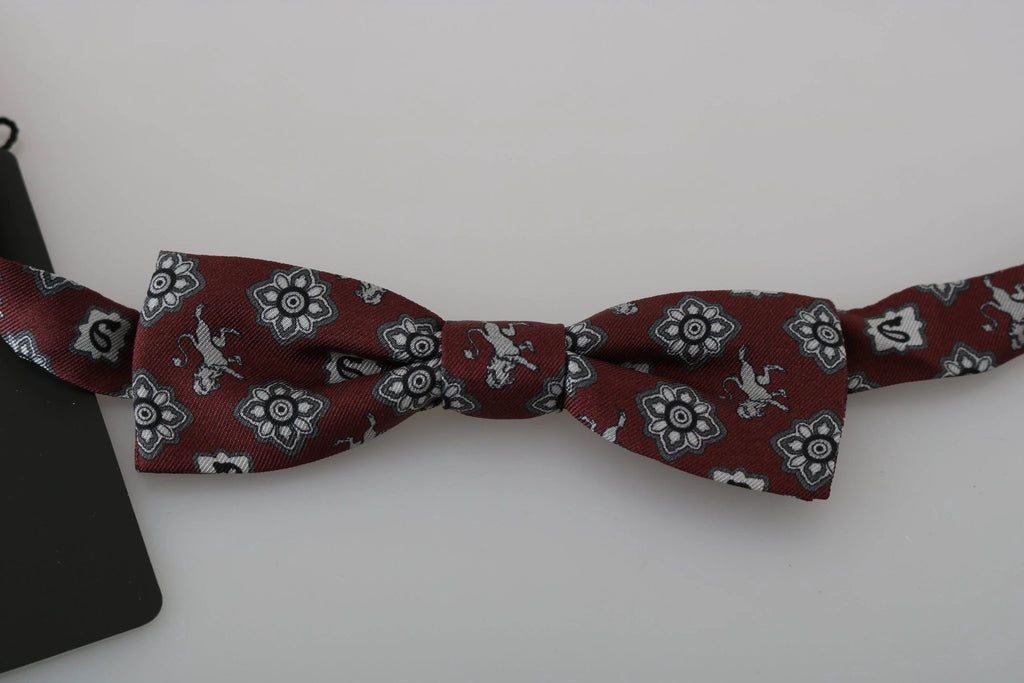 Dolce & Gabbana Men Bordeaux Maroon Lion Silk Adjustable Neck Bow Tie by Dolce & Gabbana