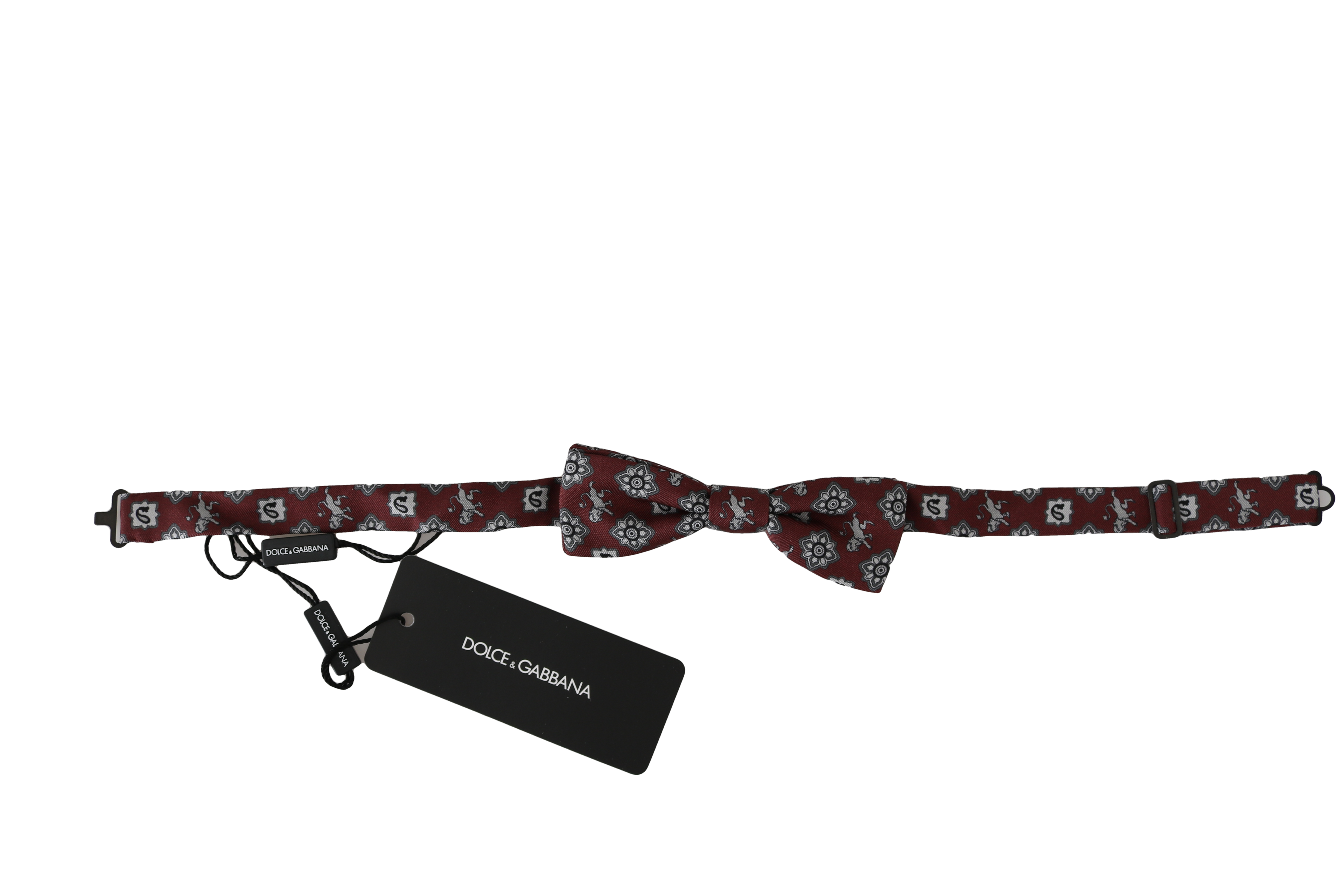 Dolce & Gabbana Men Bordeaux Maroon Lion Silk Adjustable Neck Bow Tie by Dolce & Gabbana