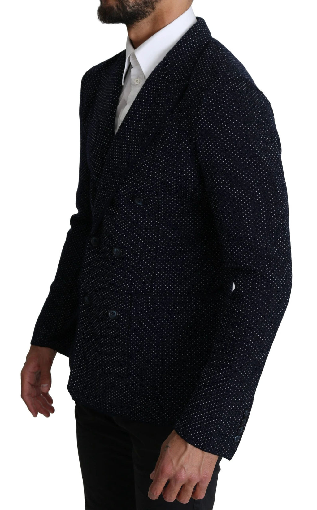 Dolce & Gabbana Dark Blue Dotted Double Breasted Coat Blazer by Dolce & Gabbana