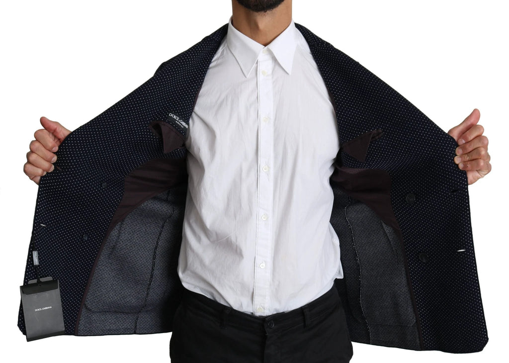 Dolce & Gabbana Dark Blue Dotted Double Breasted Coat Blazer by Dolce & Gabbana