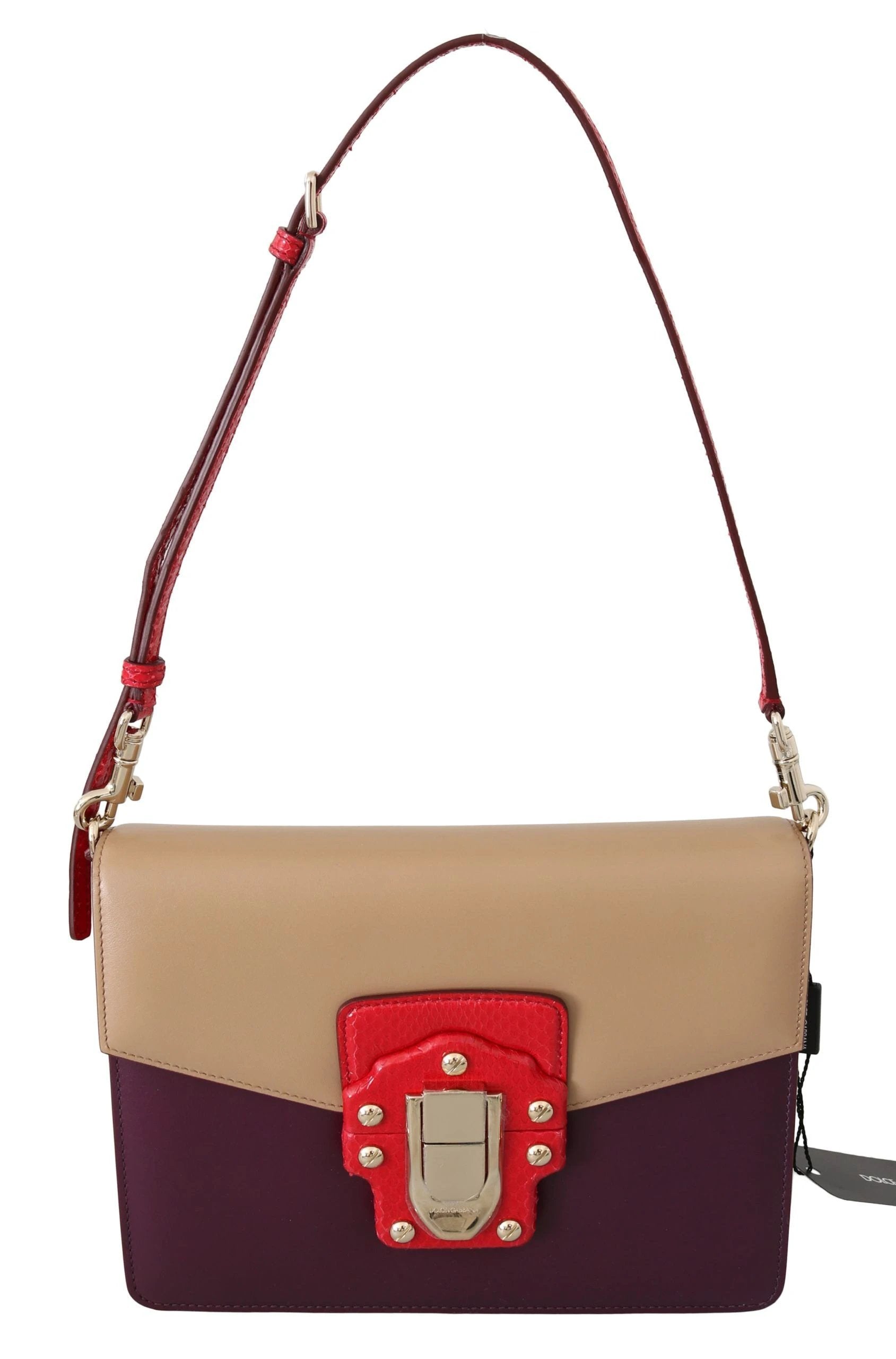 Dolce & Gabbana Purple Beige Red Leather Crossbody Purse Bag by Dolce & Gabbana