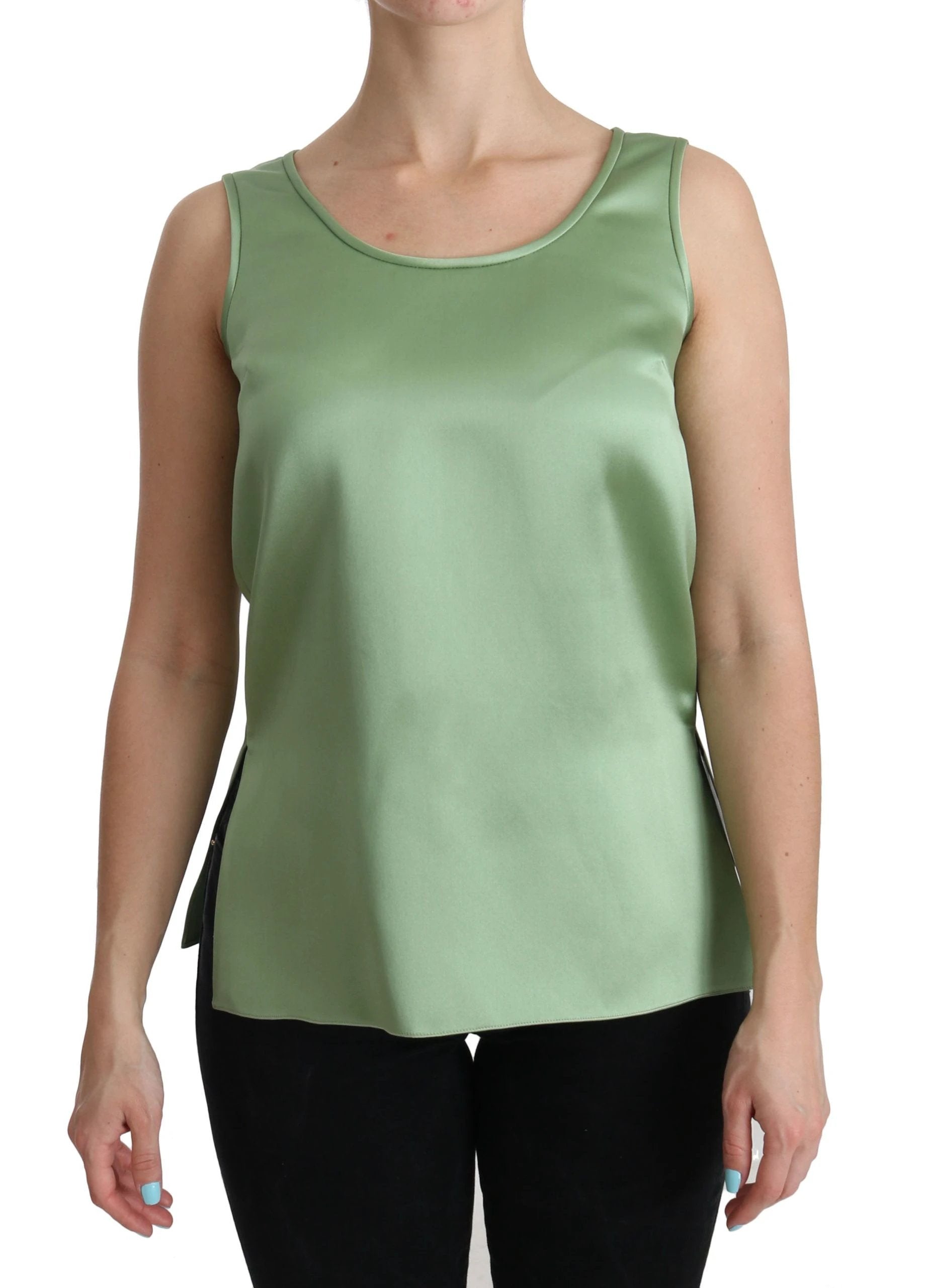 Dolce & Gabbana Green Sleeveless 100% Silk Top Tank Blouse by Dolce & Gabbana