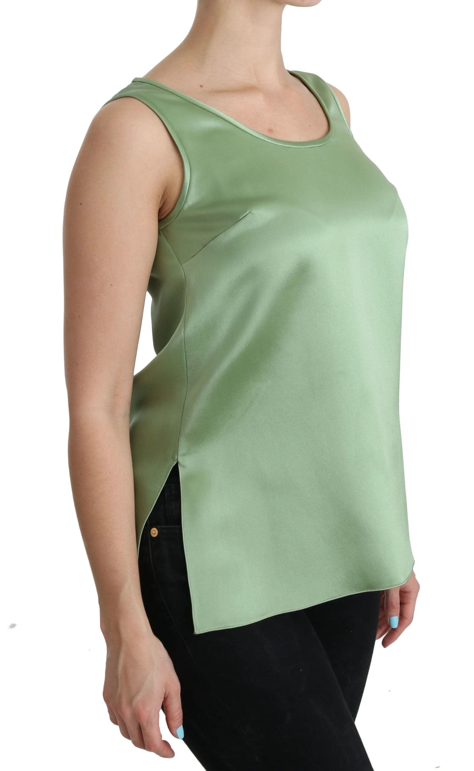 Dolce & Gabbana Green Sleeveless 100% Silk Top Tank Blouse by Dolce & Gabbana