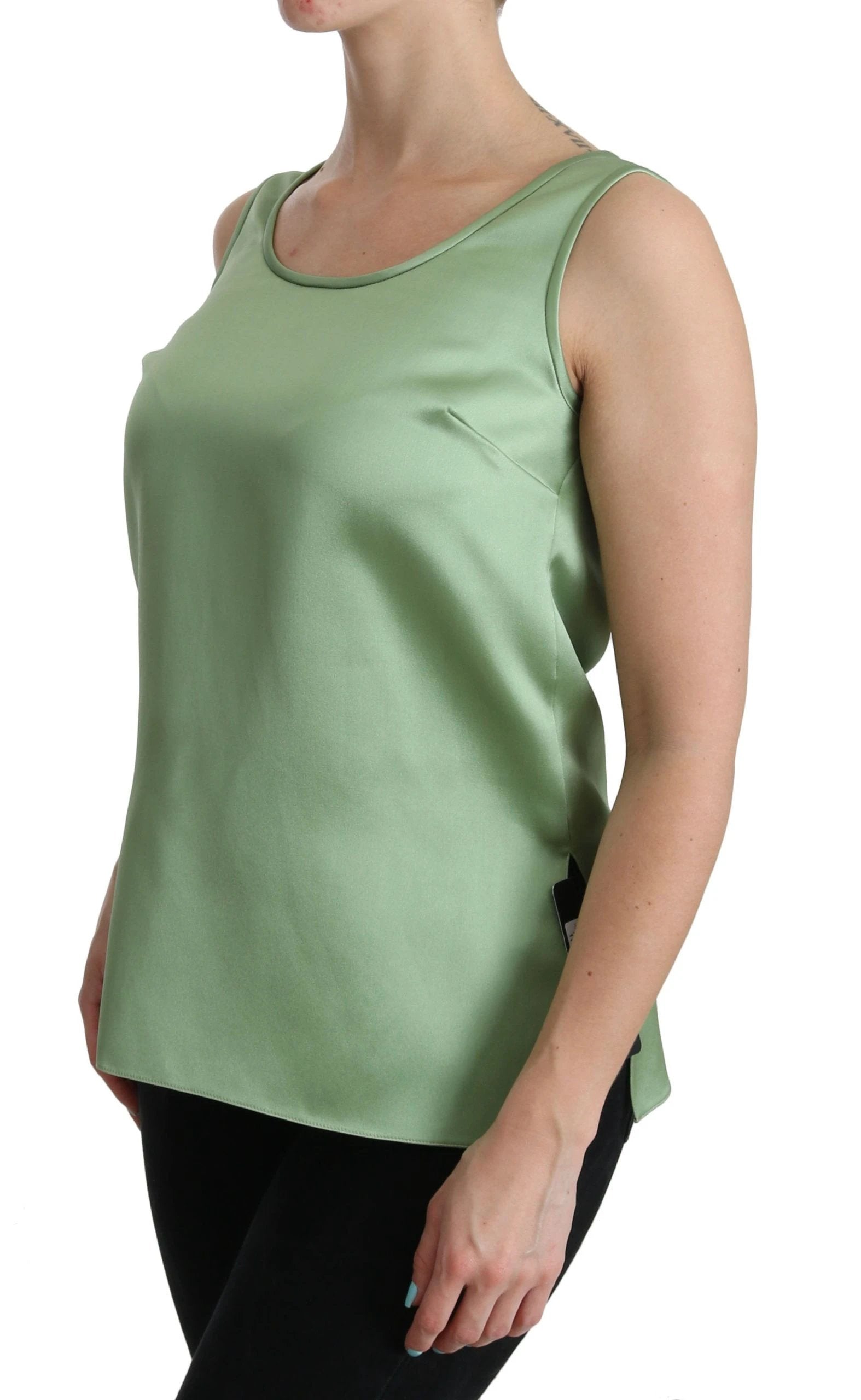 Dolce & Gabbana Green Sleeveless 100% Silk Top Tank Blouse by Dolce & Gabbana