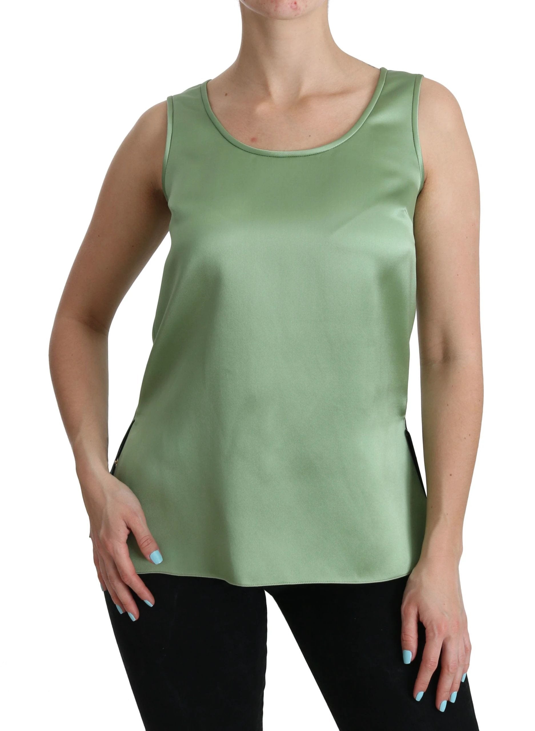 Dolce & Gabbana Green Sleeveless 100% Silk Top Tank Blouse by Dolce & Gabbana