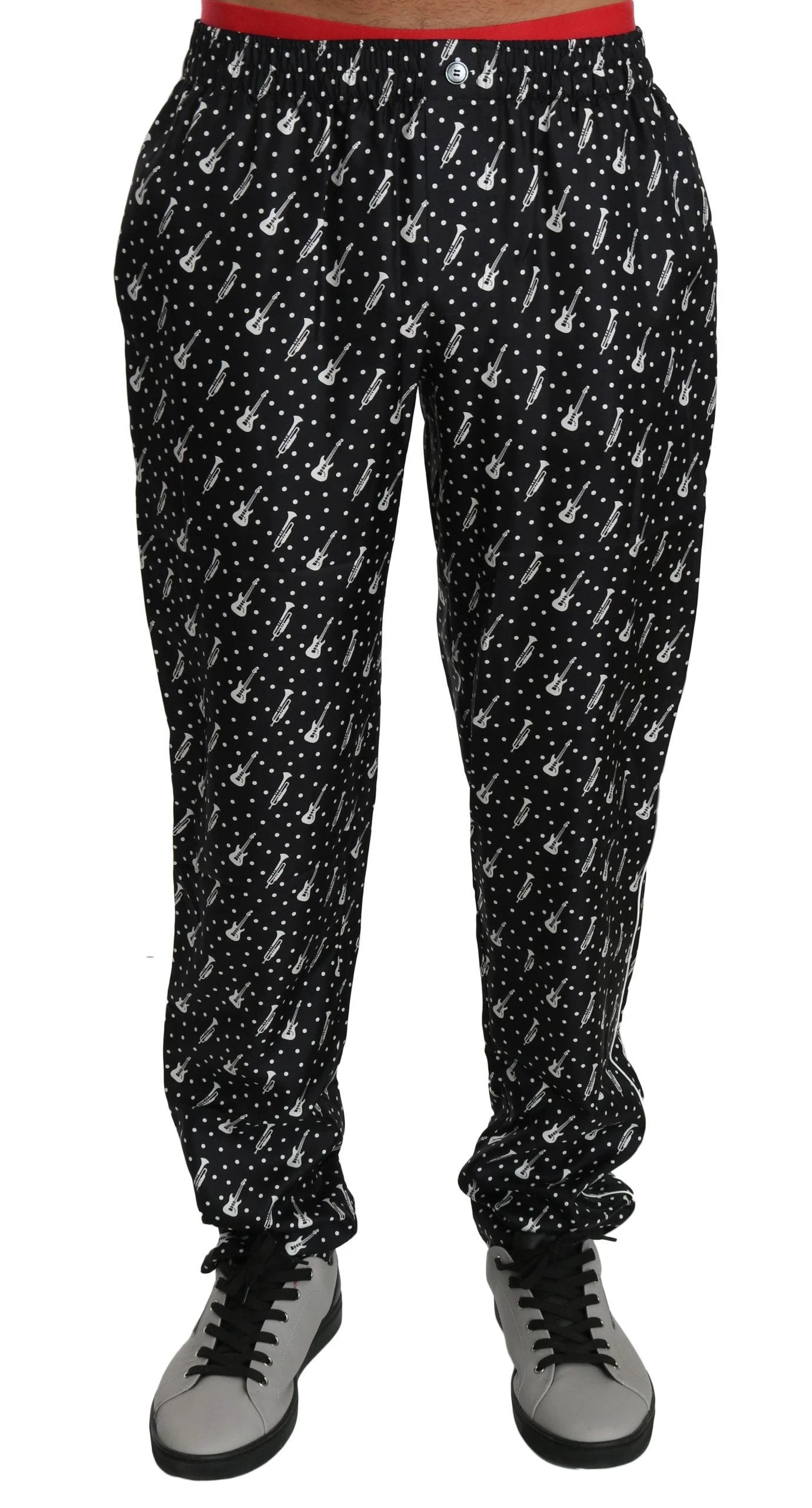 Dolce & Gabbana Silk Black Musical Instrument Trouser Pants by Dolce & Gabbana