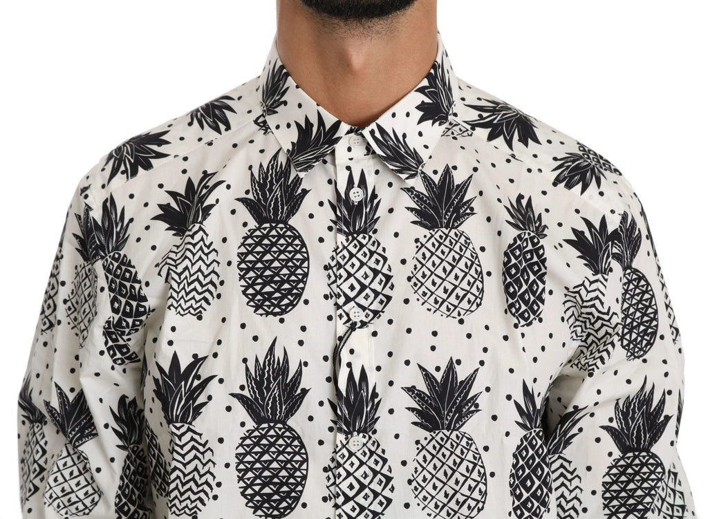 Dolce & Gabbana White Pineapple Cotton Top Shirt by Dolce & Gabbana