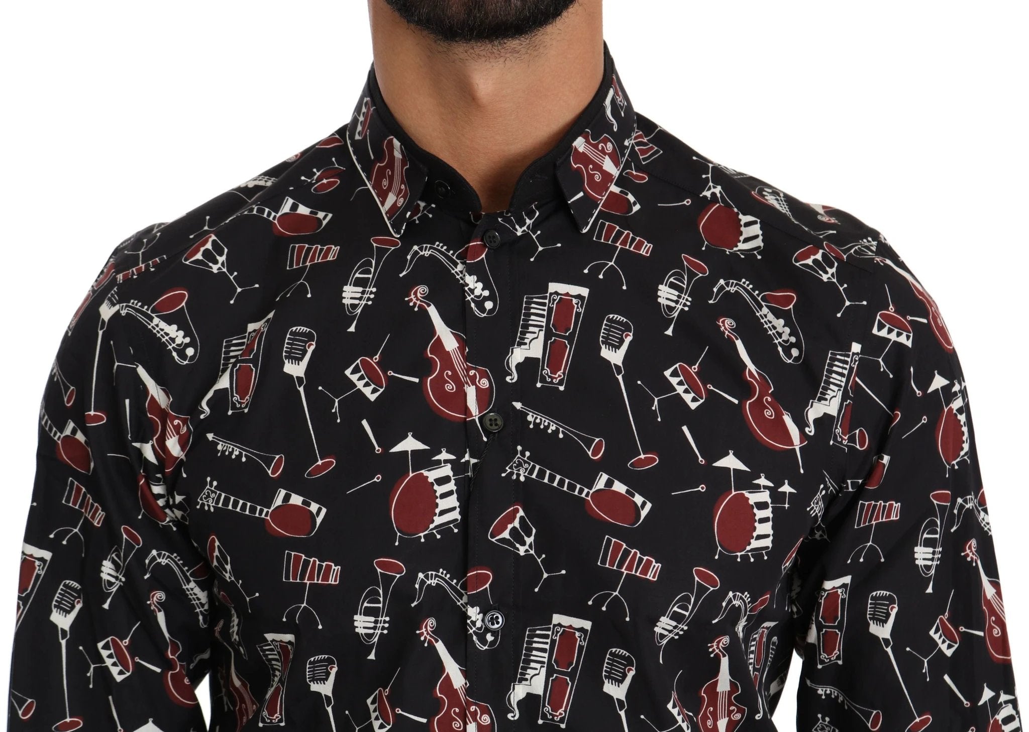 Dolce & Gabbana Black Musical Instrument Slim fit Shirt by Dolce & Gabbana