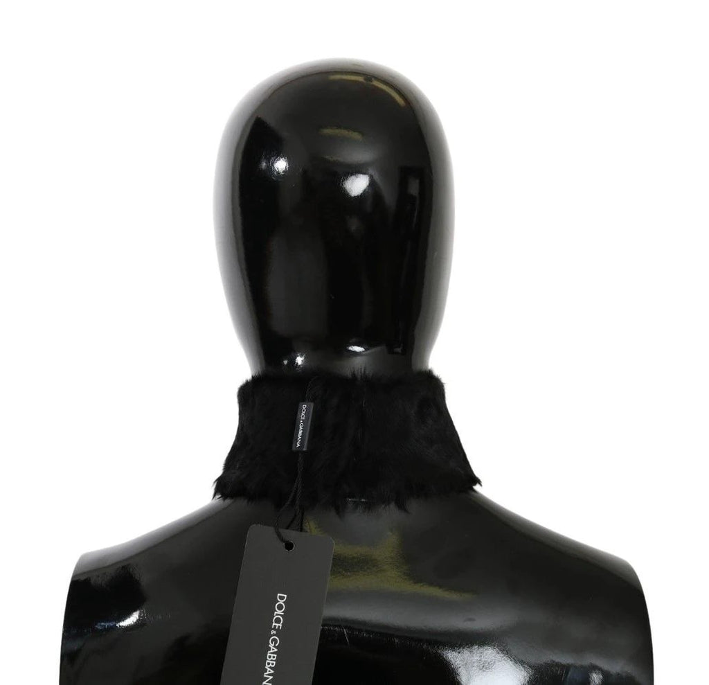 Dolce & Gabbana Black Fur Neck Collar Wrap Lambskin Scarf by Dolce & Gabbana