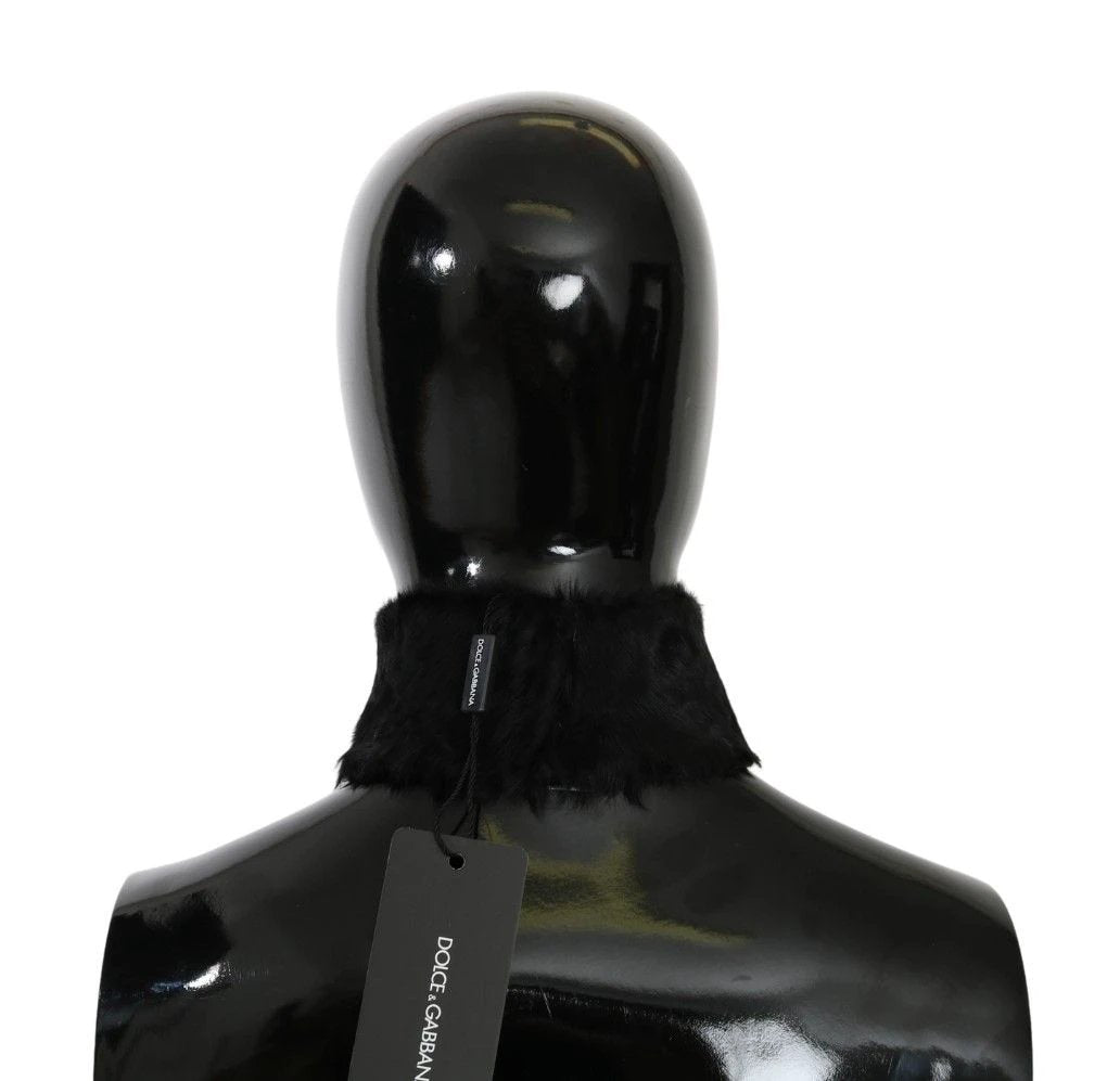 Dolce & Gabbana Black Fur Neck Collar Wrap Lambskin Scarf by Dolce & Gabbana