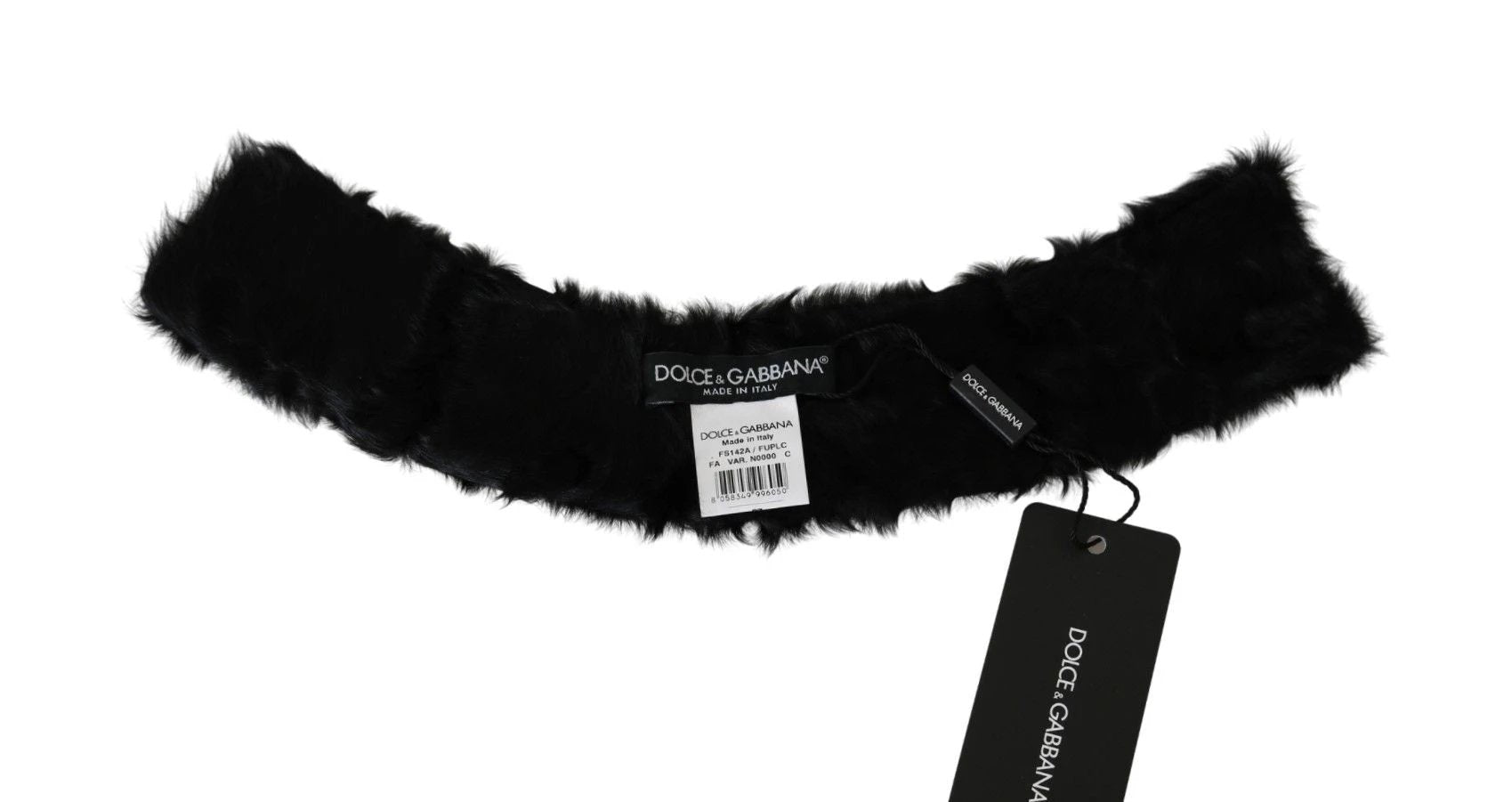 Dolce & Gabbana Black Fur Neck Collar Wrap Lambskin Scarf by Dolce & Gabbana