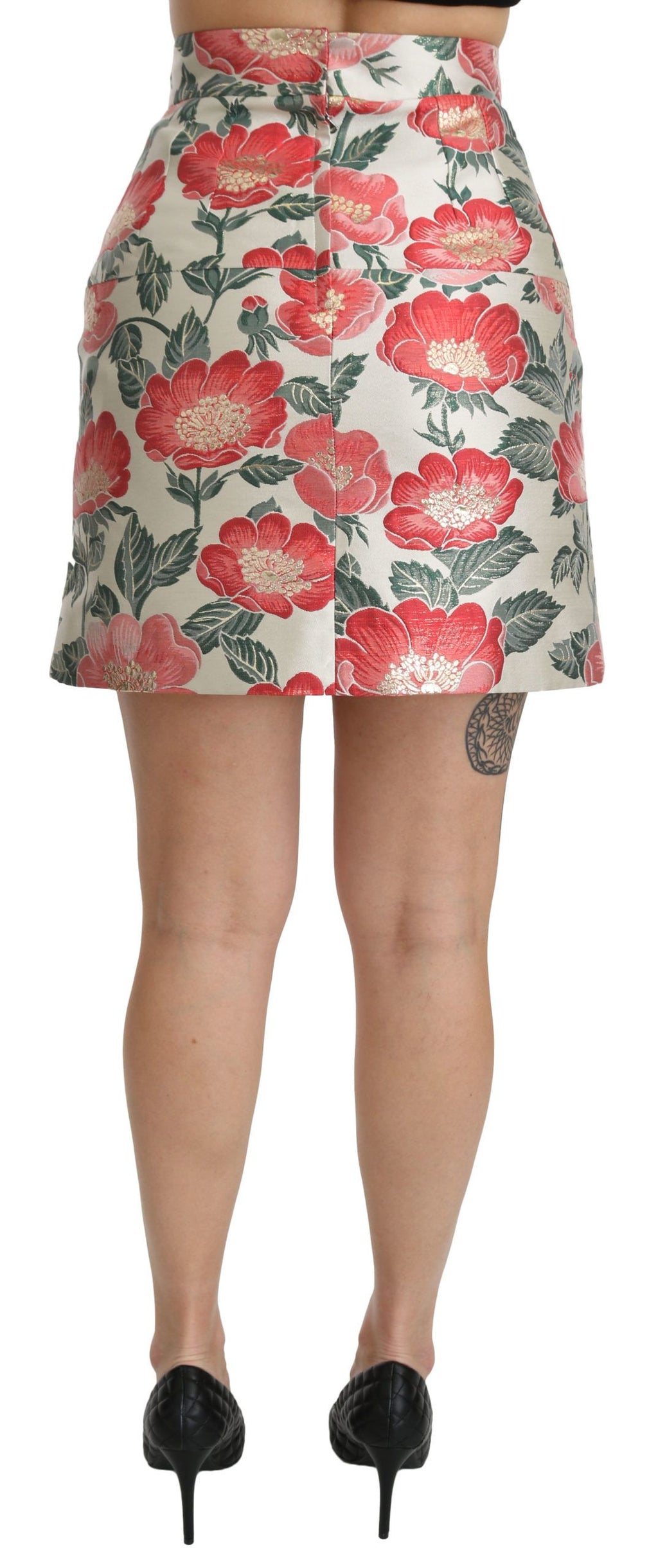 Dolce & Gabbana White Green Red Floral High Waist Mini Skirt by Dolce & Gabbana