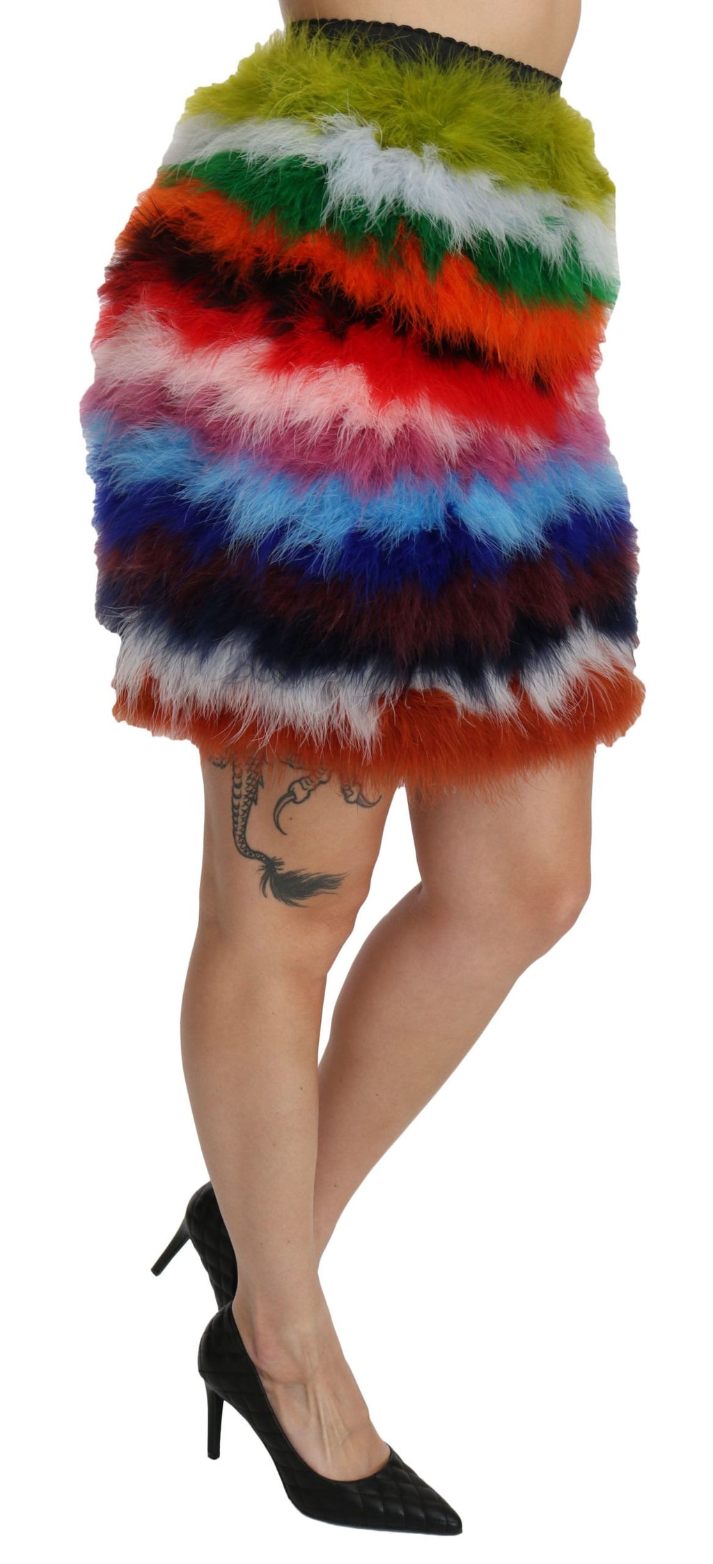 Dolce & Gabbana Red Blue High Waist Mini Feather Skirt by Dolce & Gabbana