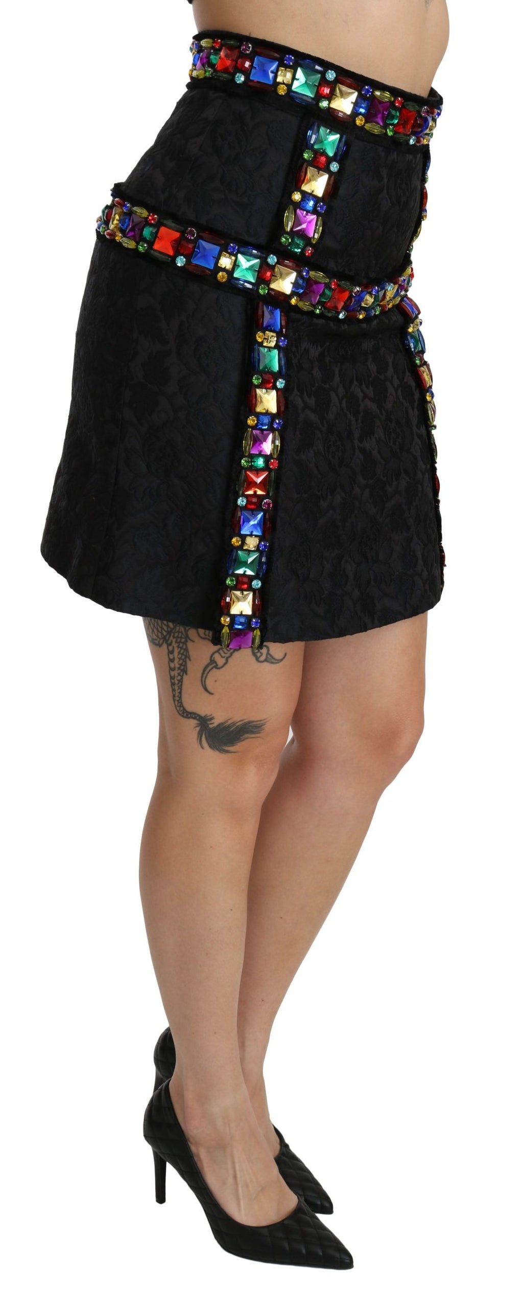Dolce & Gabbana Black Crystal Embellished High Waist Skirt by Dolce & Gabbana