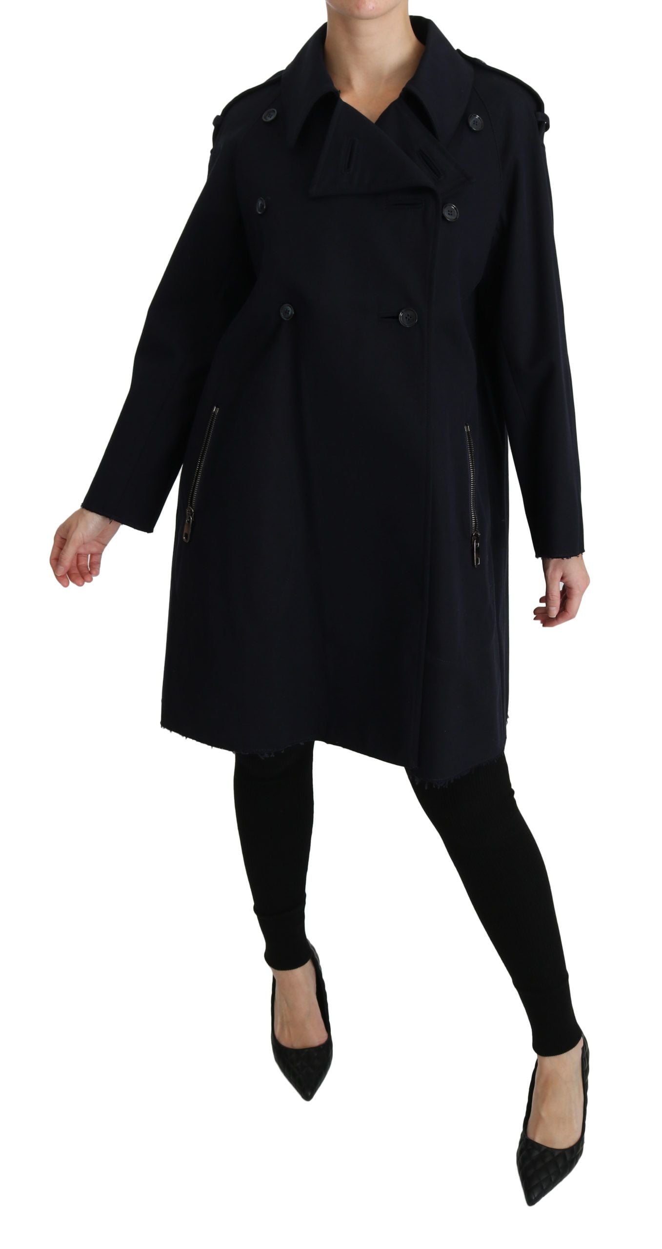 Dolce & Gabbana Coat Blue Cotton Women Trench Jacket by Dolce & Gabbana