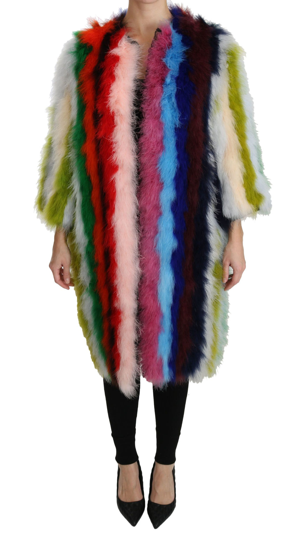 Dolce & Gabbana Multicolor Turkey Feather Cape Fur Coat by Dolce & Gabbana