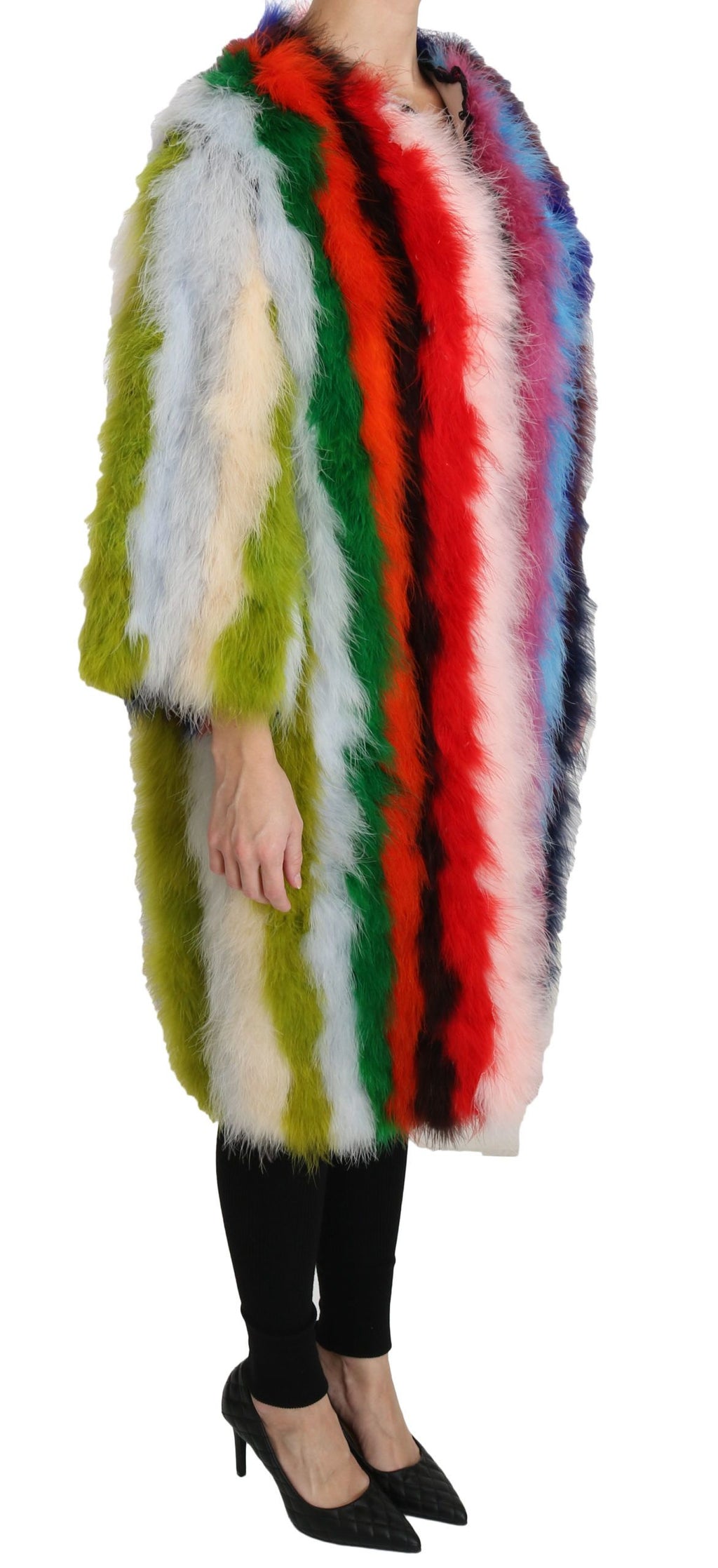 Dolce & Gabbana Multicolor Turkey Feather Cape Fur Coat by Dolce & Gabbana