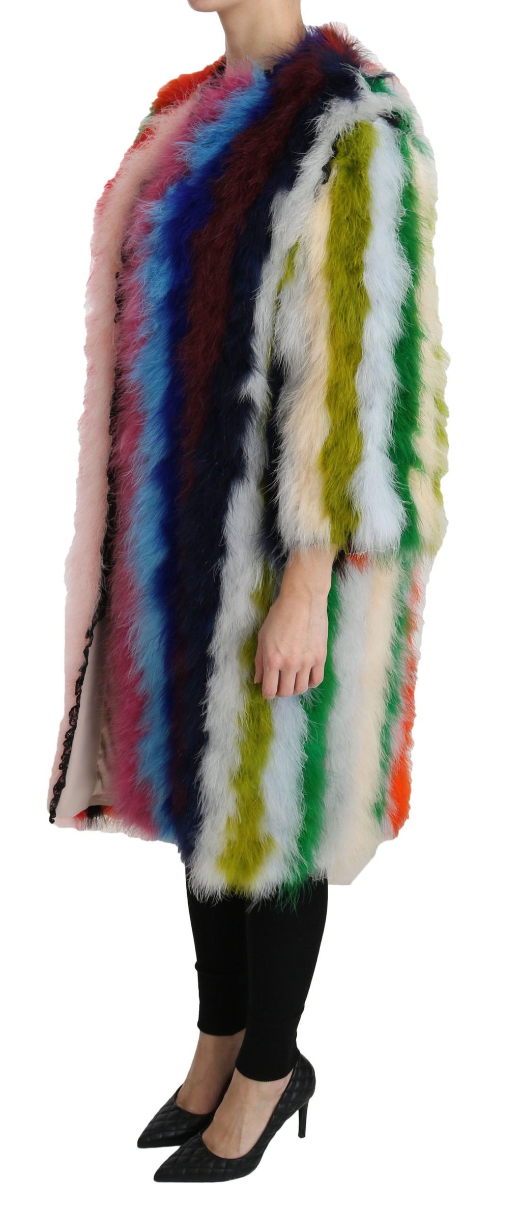 Dolce & Gabbana Multicolor Turkey Feather Cape Fur Coat by Dolce & Gabbana