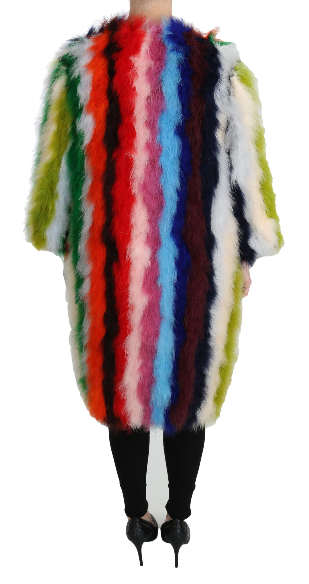 Dolce & Gabbana Multicolor Turkey Feather Cape Fur Coat by Dolce & Gabbana