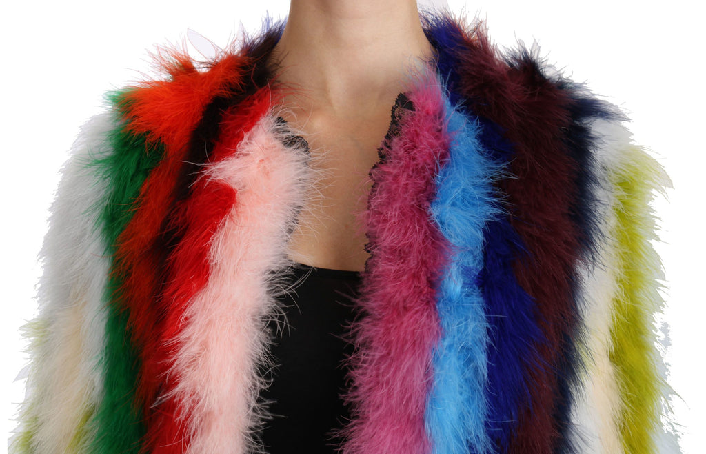 Dolce & Gabbana Multicolor Turkey Feather Cape Fur Coat by Dolce & Gabbana