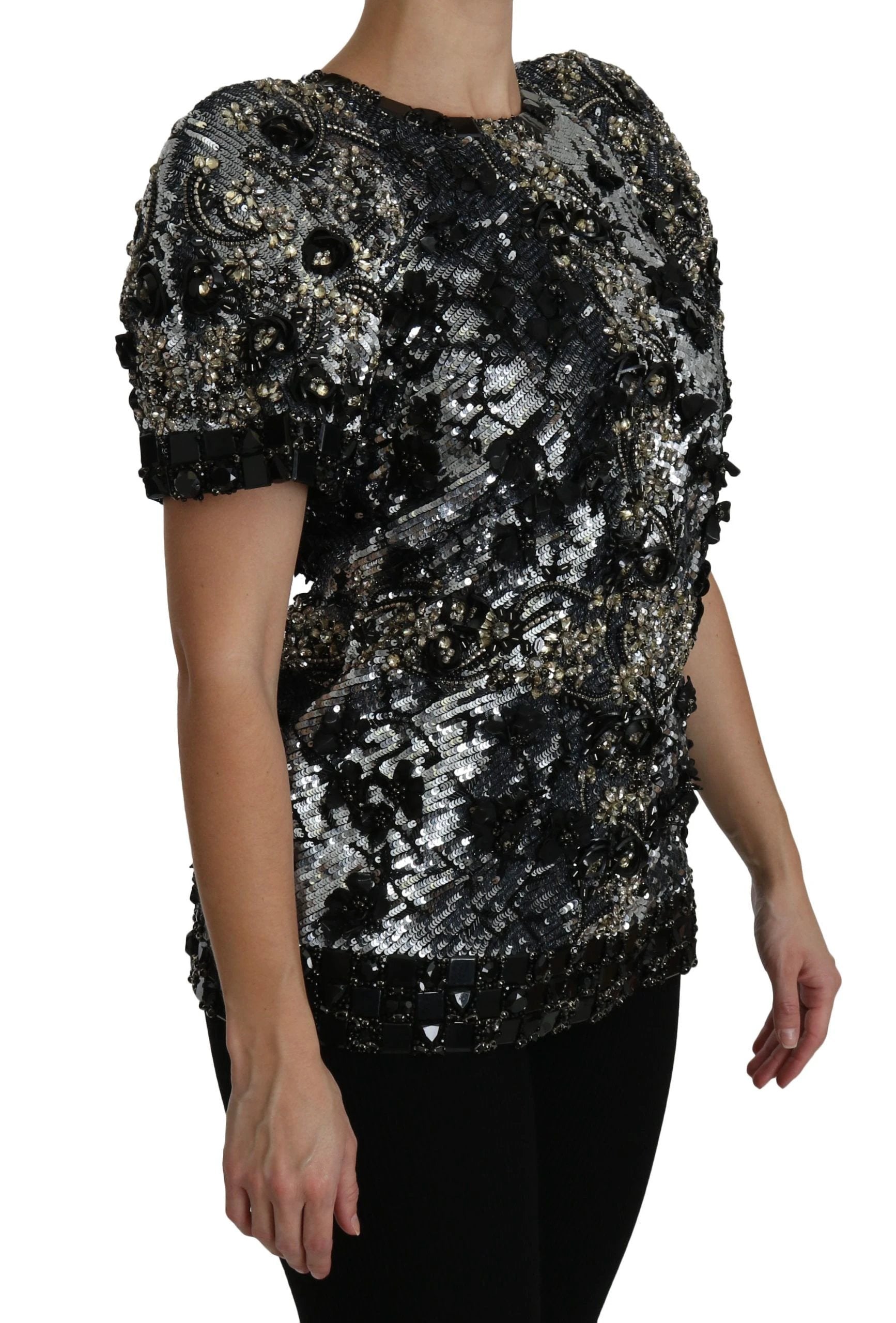 Dolce & Gabbana Black Sequined Crystal Embellished Top Blouse by Dolce & Gabbana