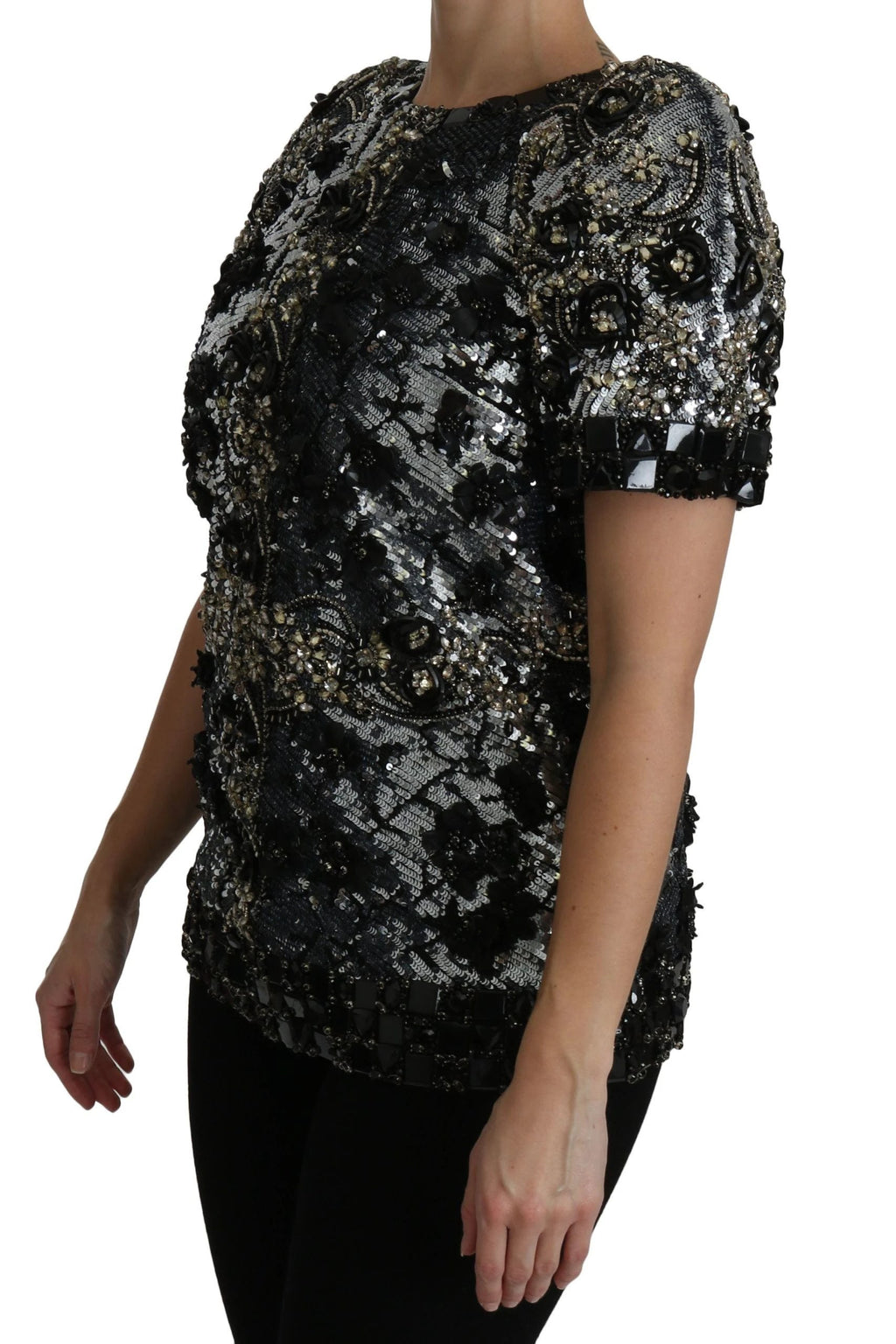 Dolce & Gabbana Black Sequined Crystal Embellished Top Blouse by Dolce & Gabbana