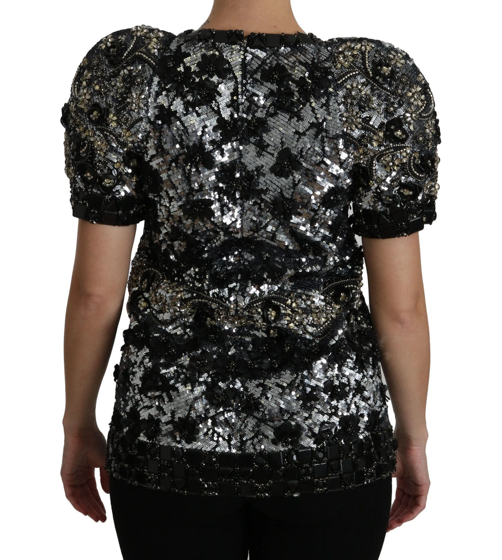 Dolce & Gabbana Black Sequined Crystal Embellished Top Blouse by Dolce & Gabbana