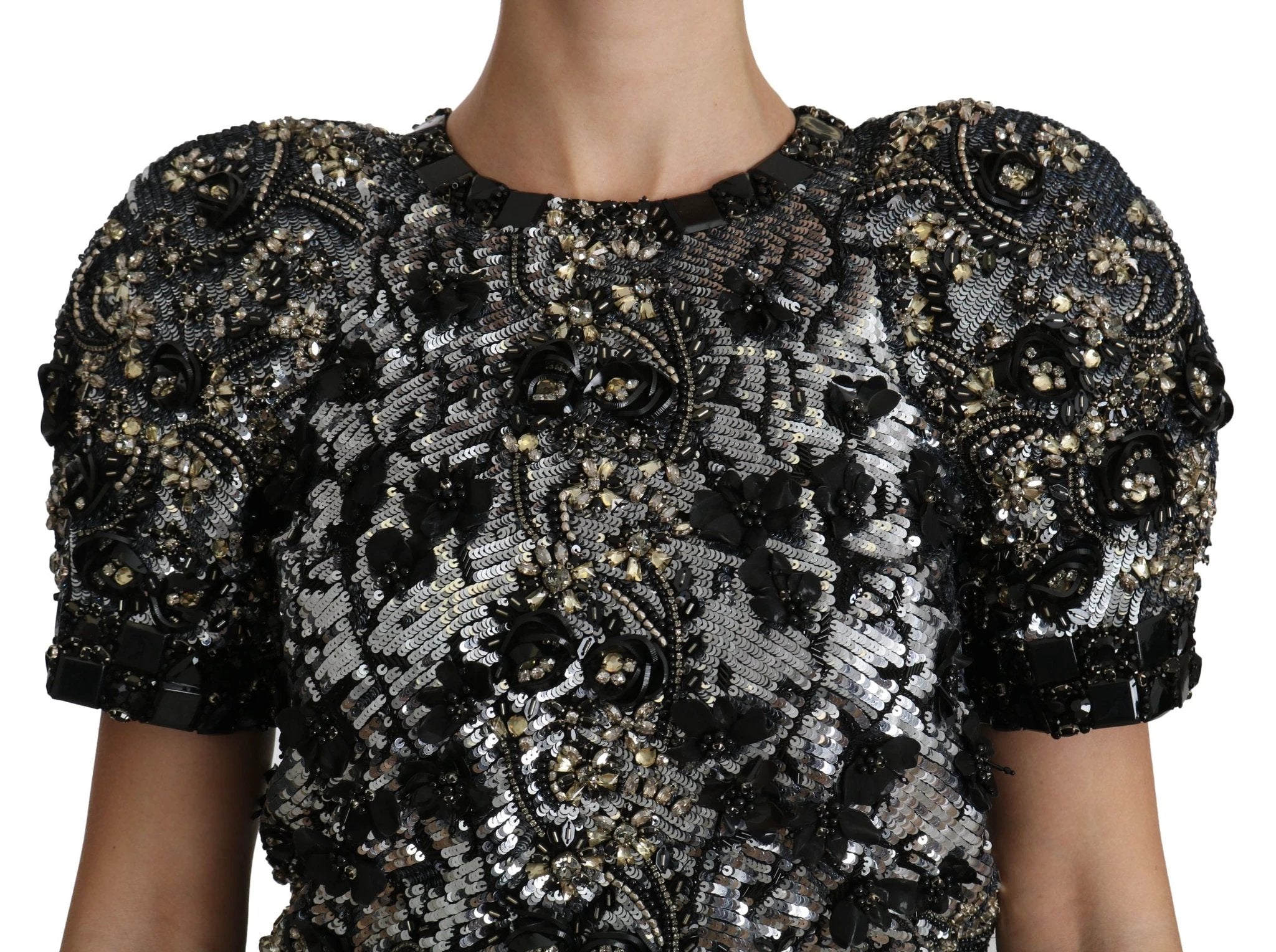 Dolce & Gabbana Black Sequined Crystal Embellished Top Blouse by Dolce & Gabbana