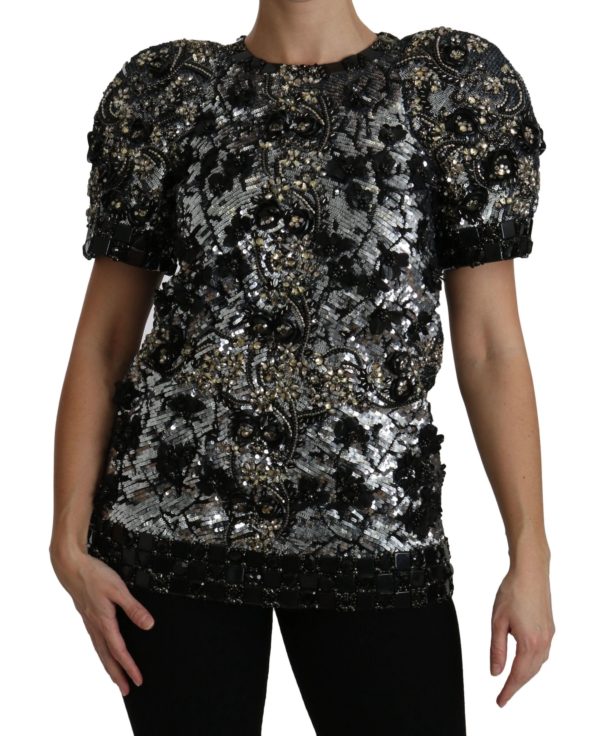 Dolce & Gabbana Black Sequined Crystal Embellished Top Blouse by Dolce & Gabbana