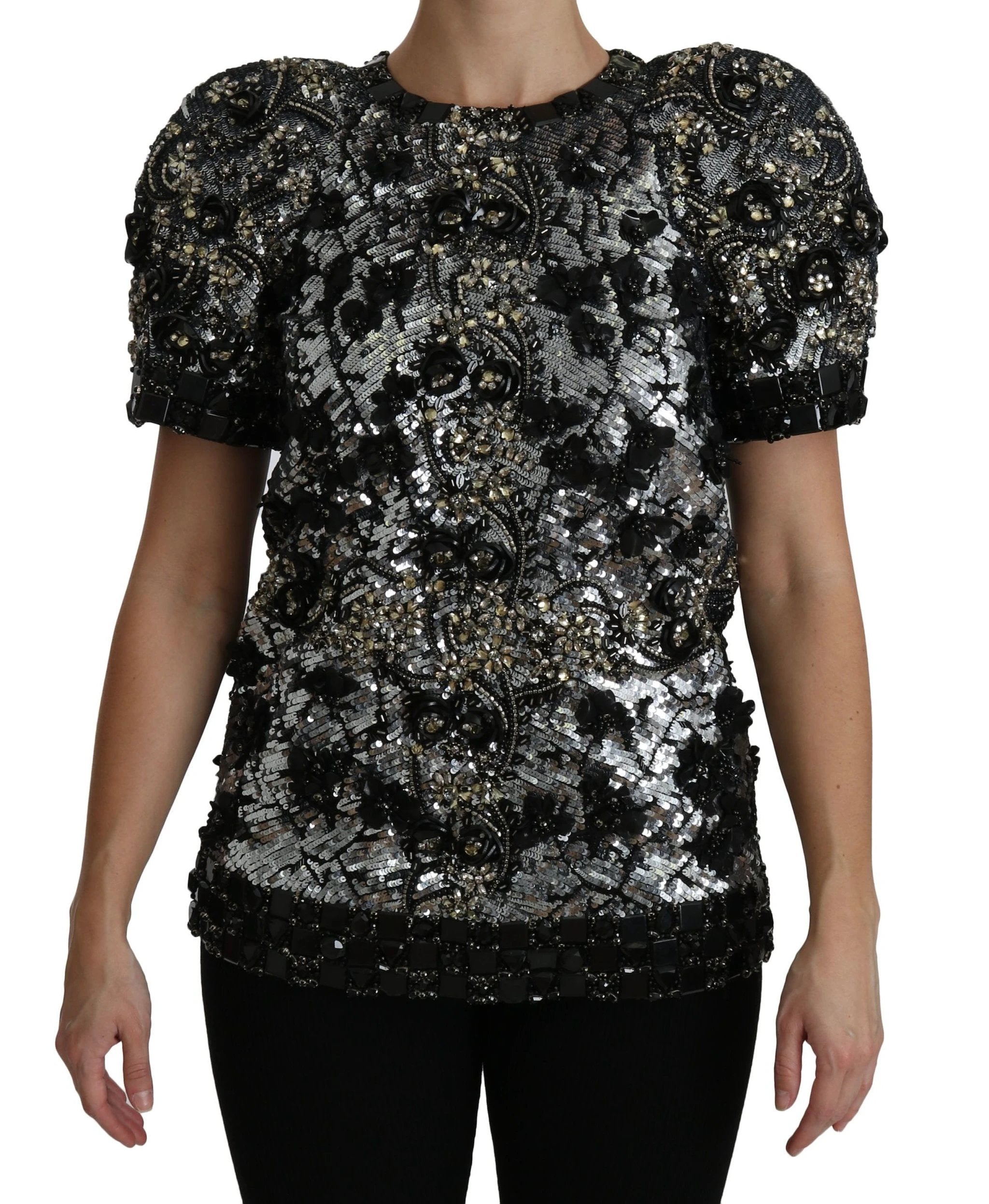 Dolce & Gabbana Black Sequined Crystal Embellished Top Blouse by Dolce & Gabbana