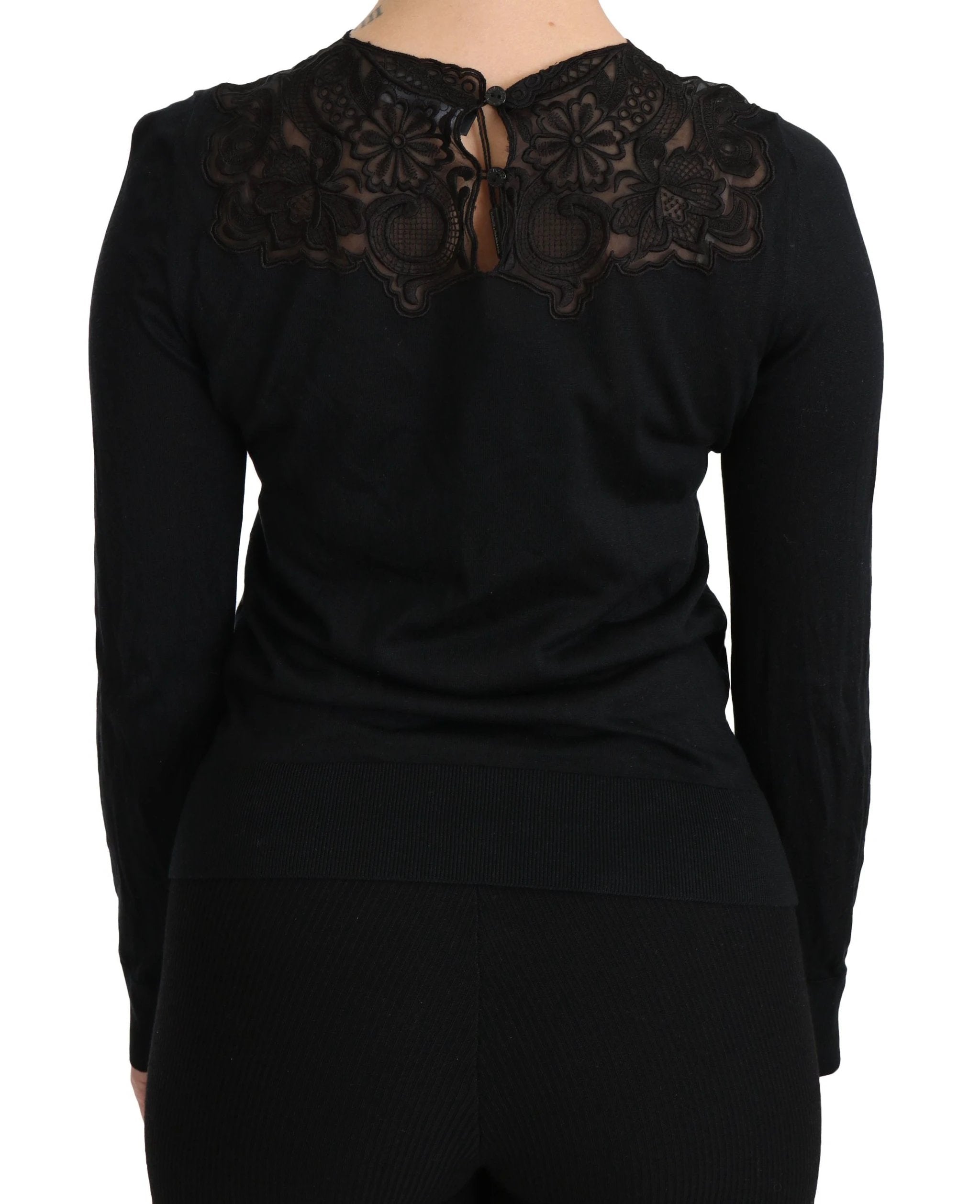 Dolce & Gabbana Black Silk Lace Crew Neck Long Sleeve Blouse by Dolce & Gabbana