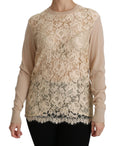 Dolce & Gabbana Beige Lace Long Sleeve Top Cashmere Blouse by Dolce & Gabbana