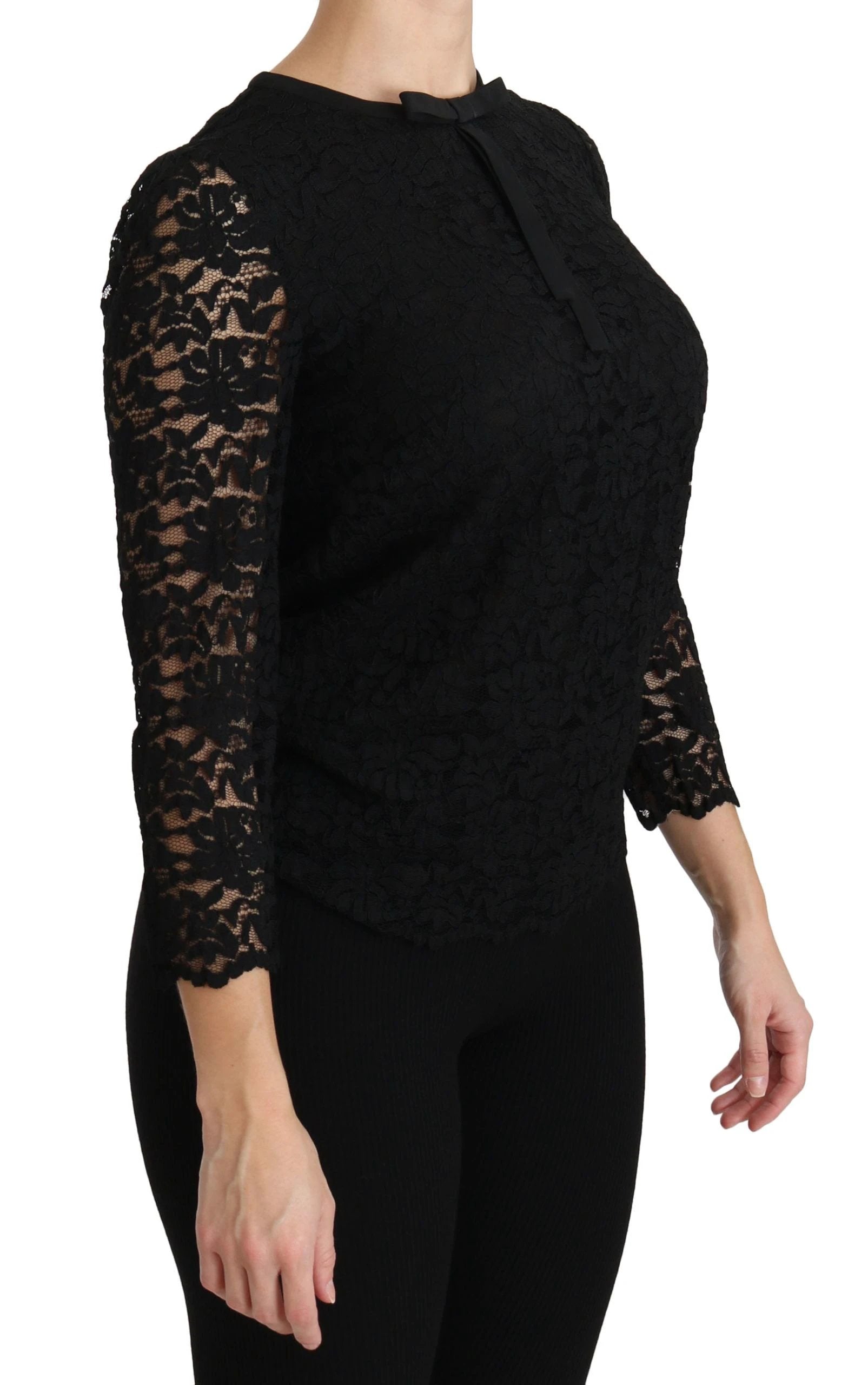 Dolce & Gabbana Black Lace Long Sleeve Nylon Blouse by Dolce & Gabbana