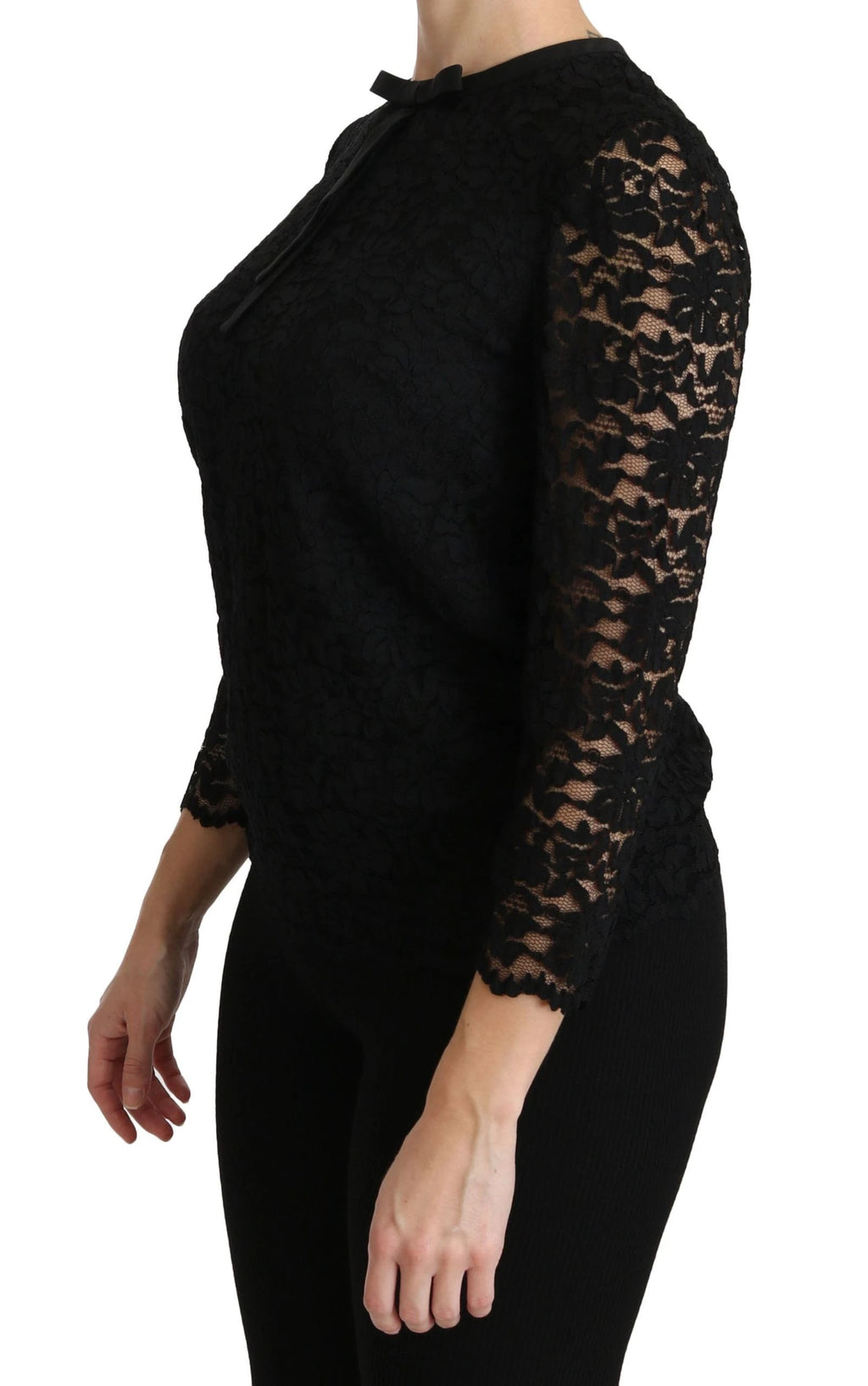 Dolce & Gabbana Black Lace Long Sleeve Nylon Blouse by Dolce & Gabbana