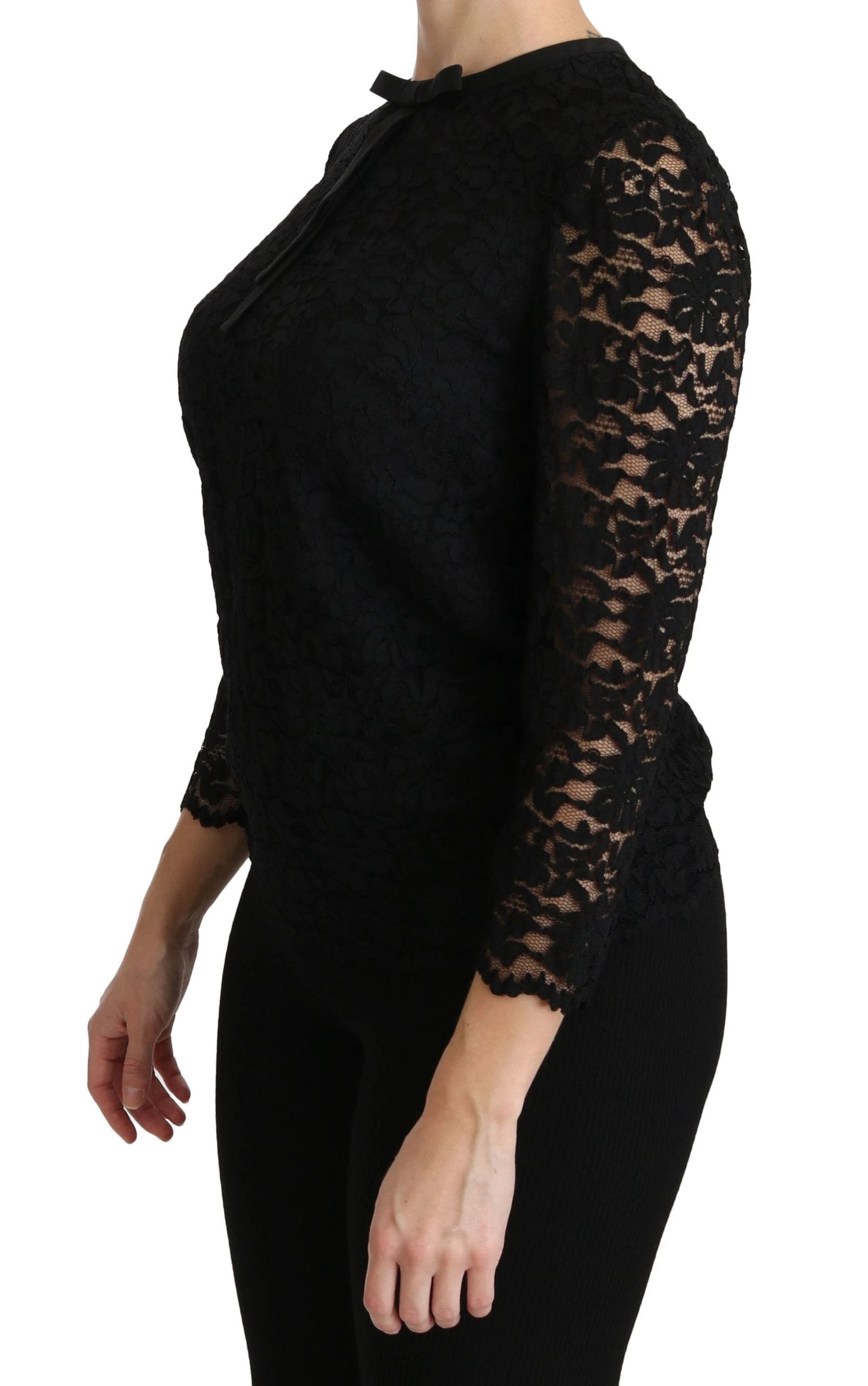 Dolce & Gabbana Black Lace Long Sleeve Nylon Blouse by Dolce & Gabbana