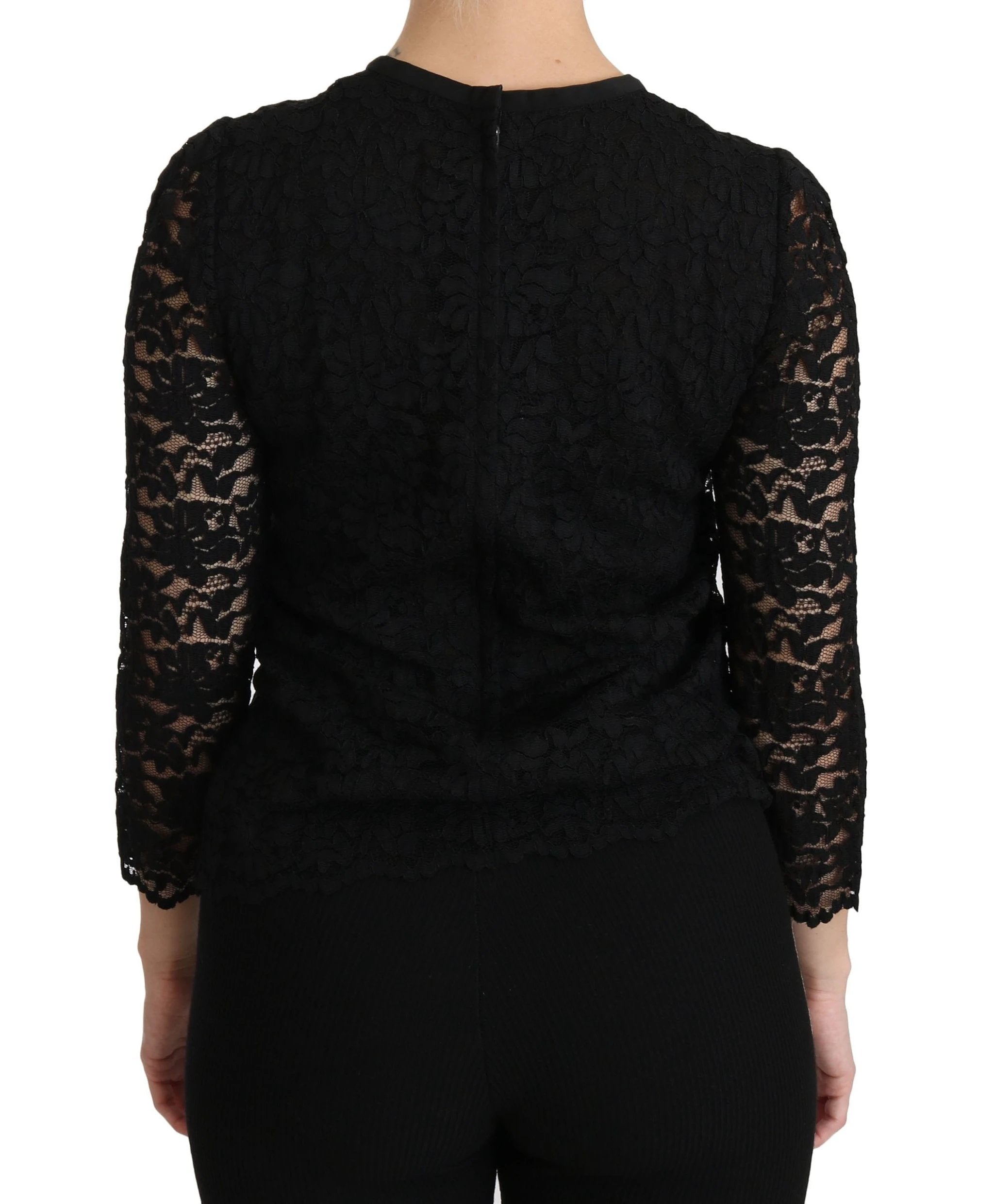 Dolce & Gabbana Black Lace Long Sleeve Nylon Blouse by Dolce & Gabbana