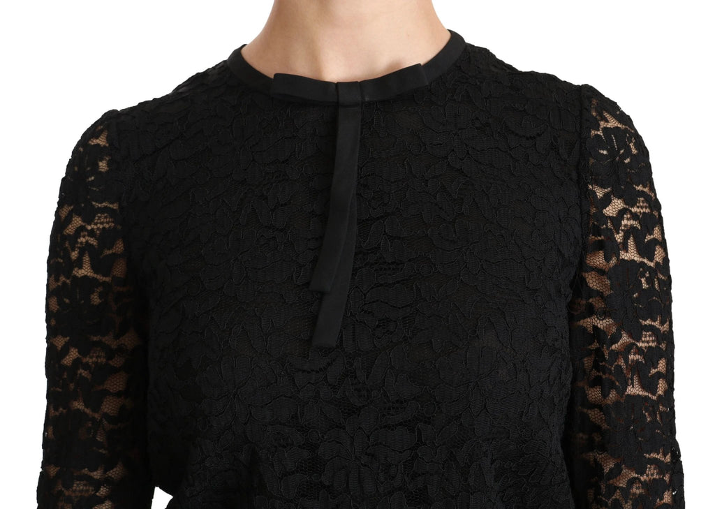 Dolce & Gabbana Black Lace Long Sleeve Nylon Blouse by Dolce & Gabbana