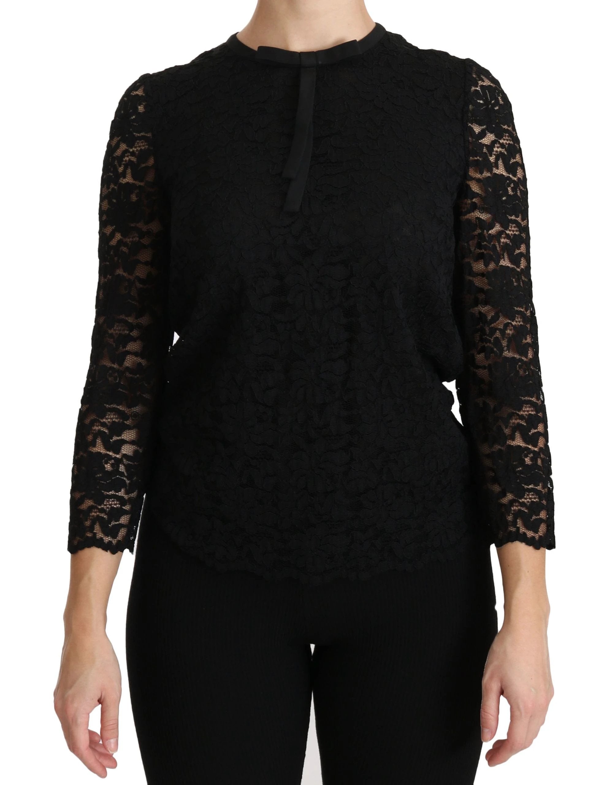 Dolce & Gabbana Black Lace Long Sleeve Nylon Blouse by Dolce & Gabbana